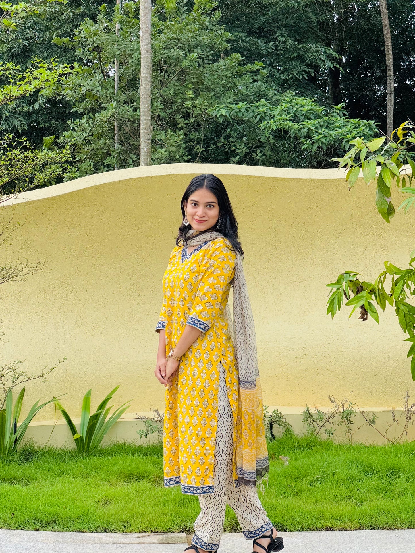 Tanira - Sanganeri Handblock Printed Kurta Set with Kota Dupata