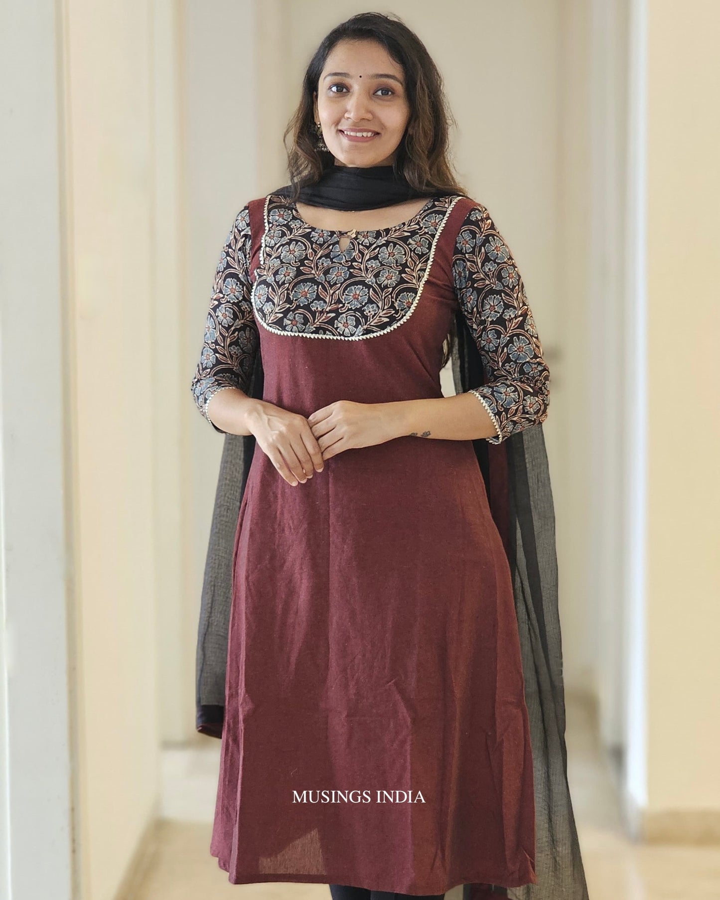 Roshni - Ajrakh x Handloom A-line Kurta Dupatta Set