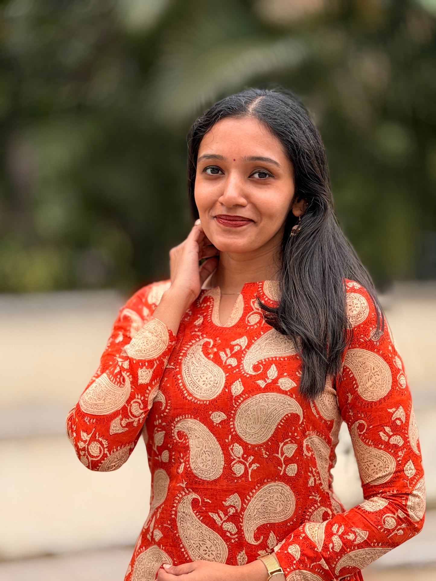 Orange Mittai - Sanganeri Handblock Printed A line Kurta