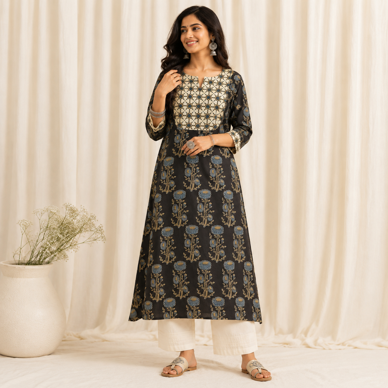 Aanshi - Ajrakh Fusion A line Kurta