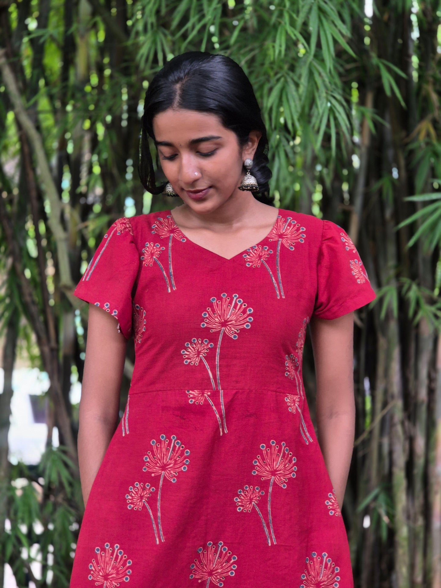 Red Bloom - Ajrakh Handblock Printed Dress