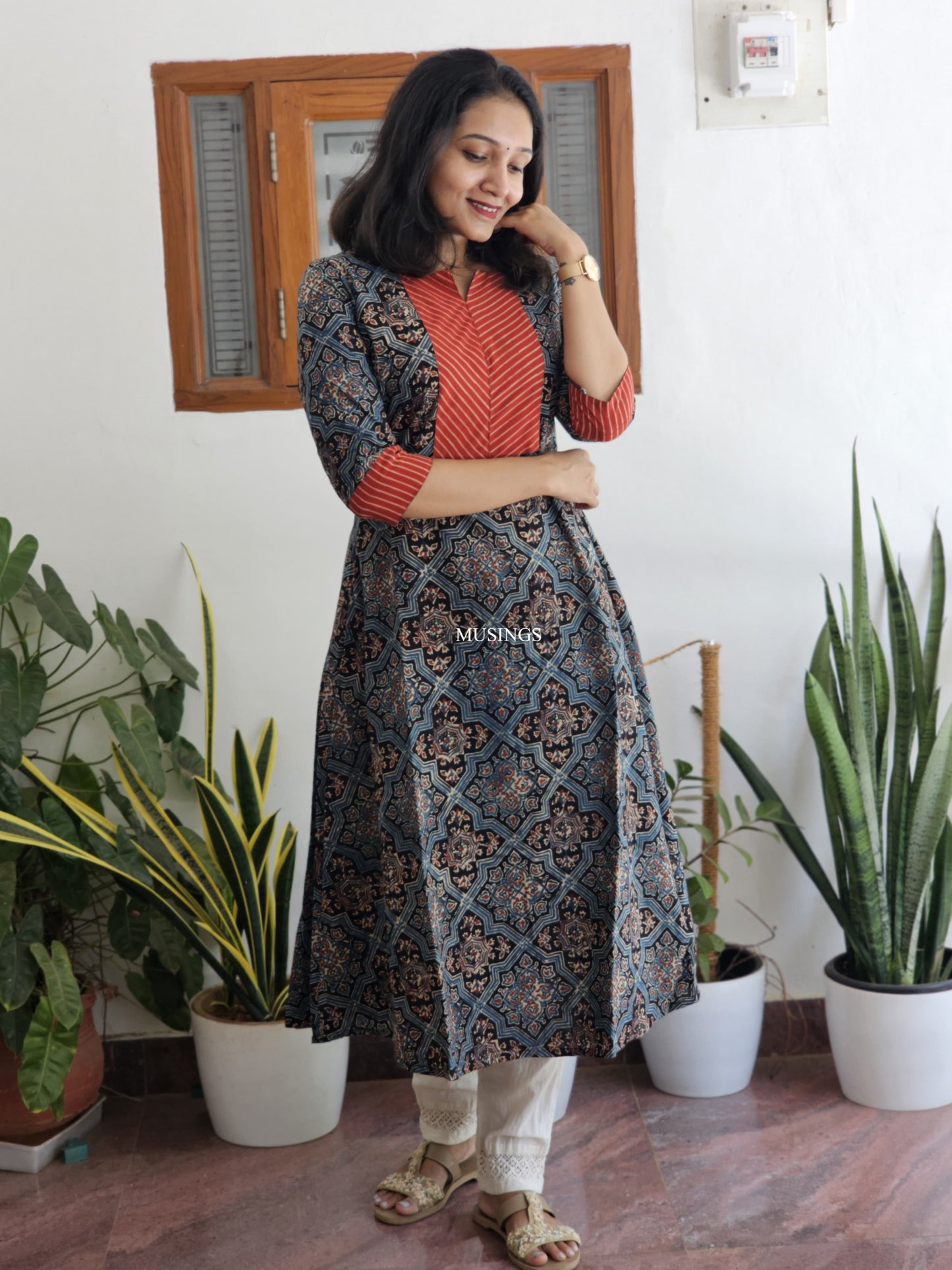 Khatija - Ajrakh Handblock Printed Fusion Kurta