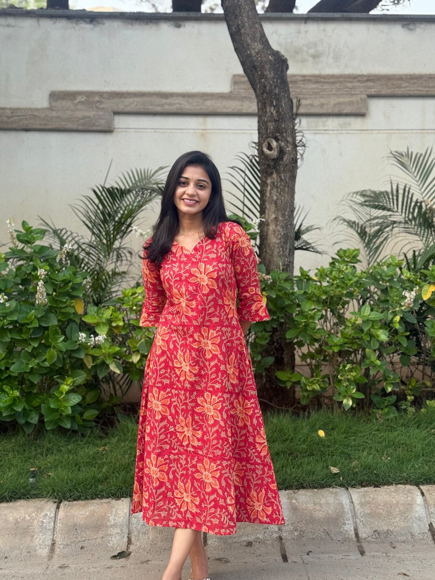 Tanmay - Sanganeri Handblock printed A-line Dress
