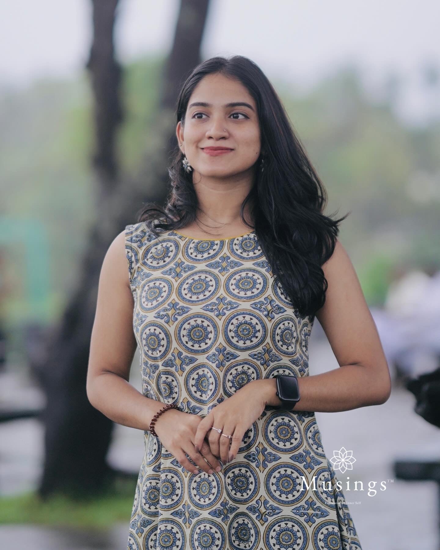 Yasmin - Ajrakh Handblock Printed A-line Dress