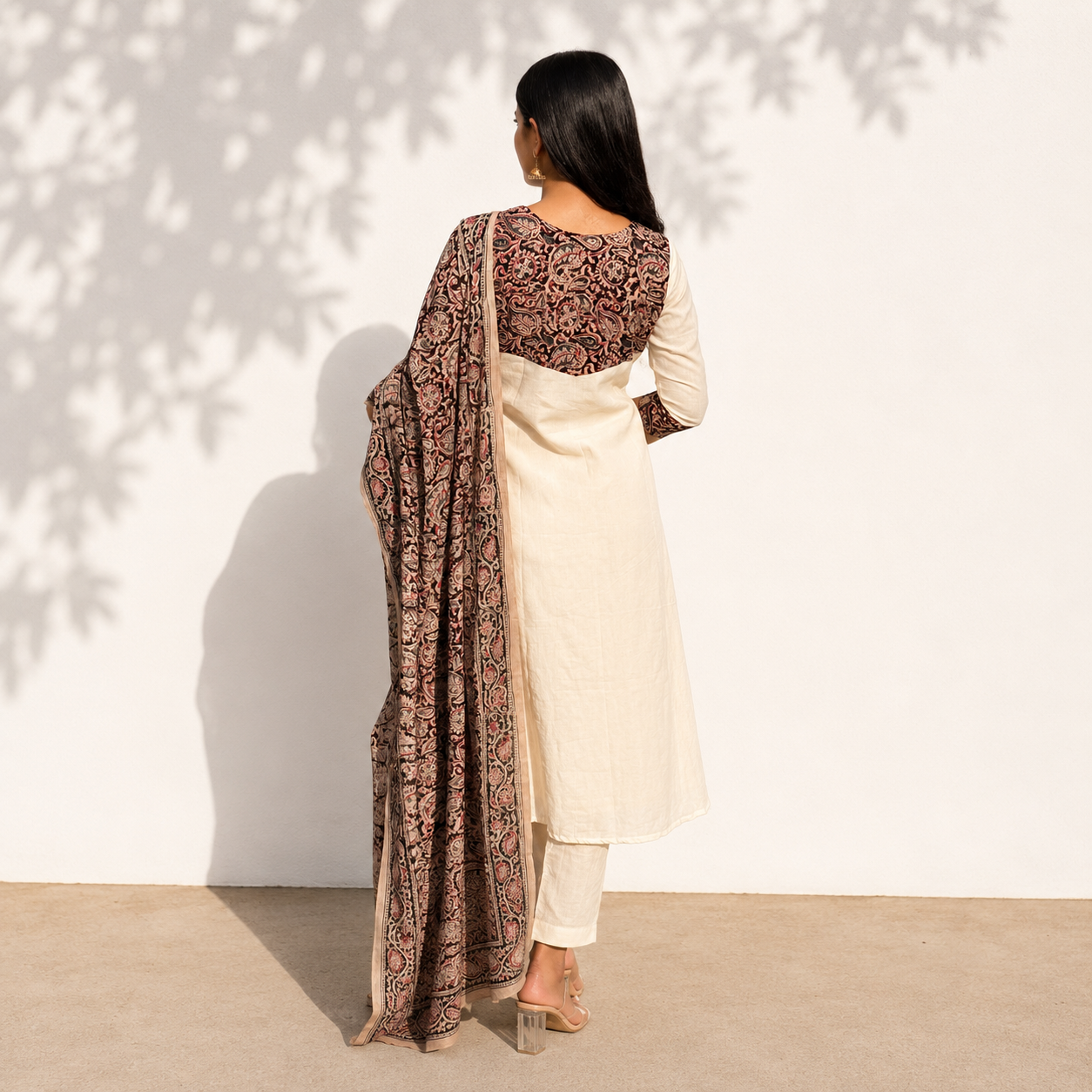 Vaayu - Handloom X Kalamkari Fusion A-line Kurta & Dupatta Set