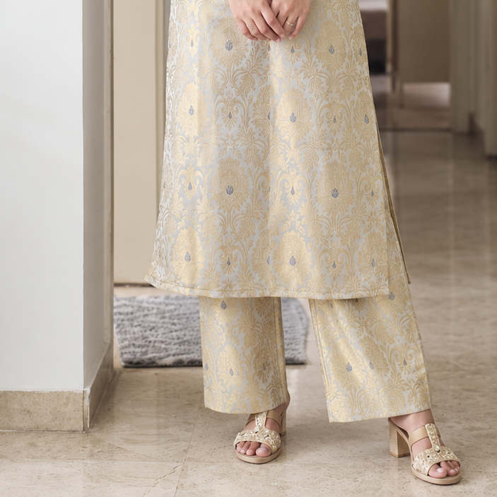 Raaga - Grey Semi-Banarasi Silk Parallel Pants