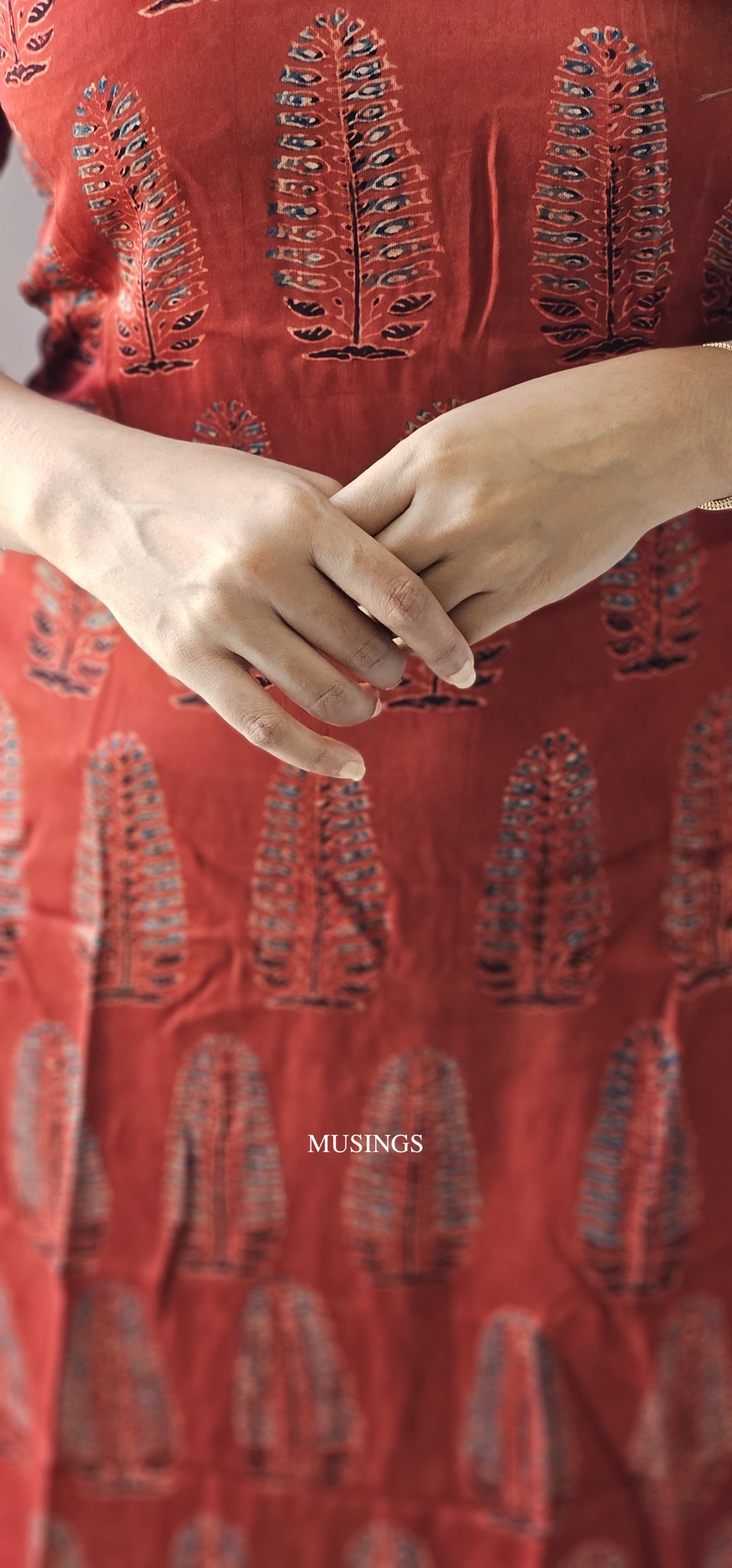 Vrindha - Modal Silk Ajrakh Handblock Printed Kurta