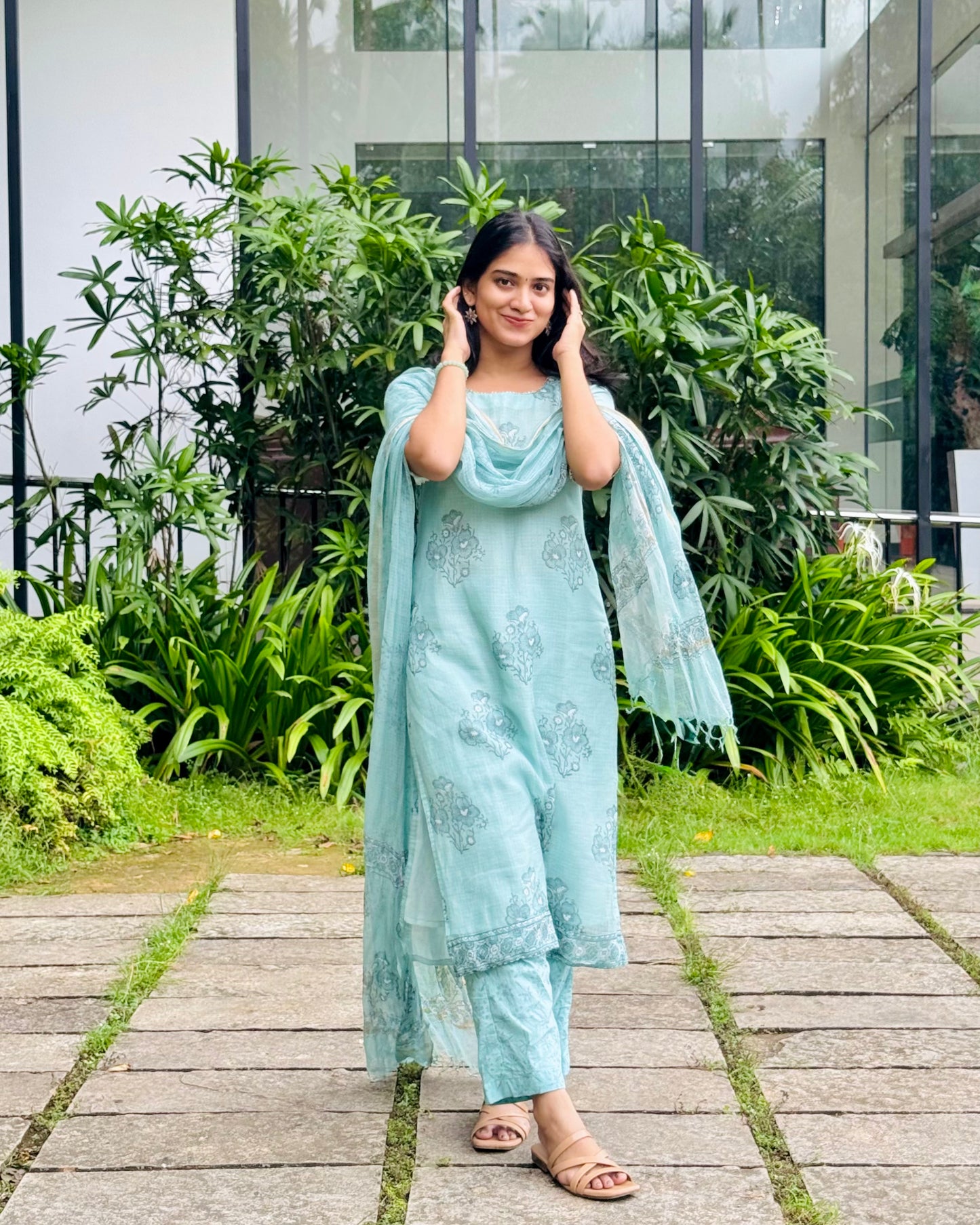 Lilah - Premium Handblock Printed Kota Suit Set