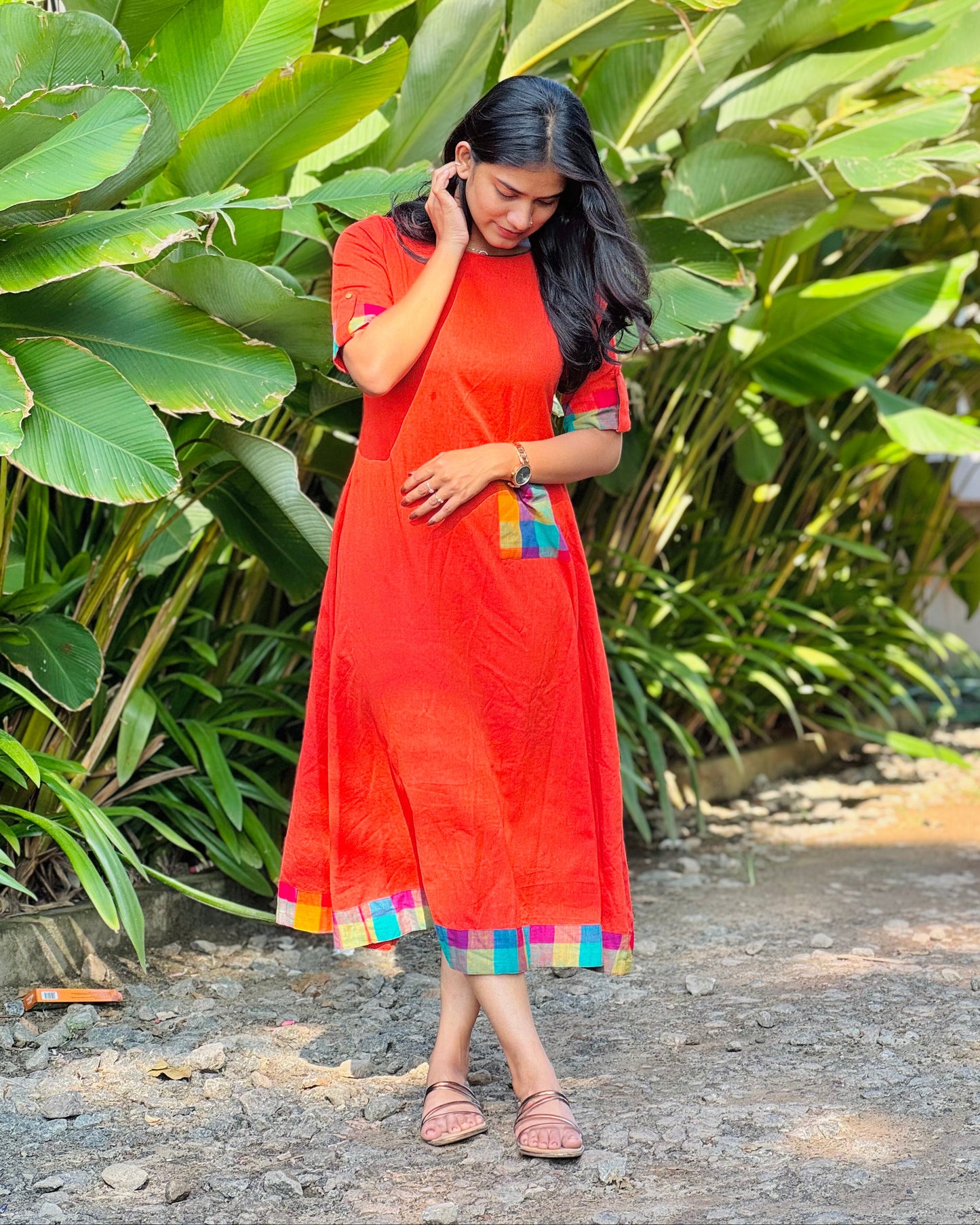 Midas Touch - Handloom x Madras Check A line Dress
