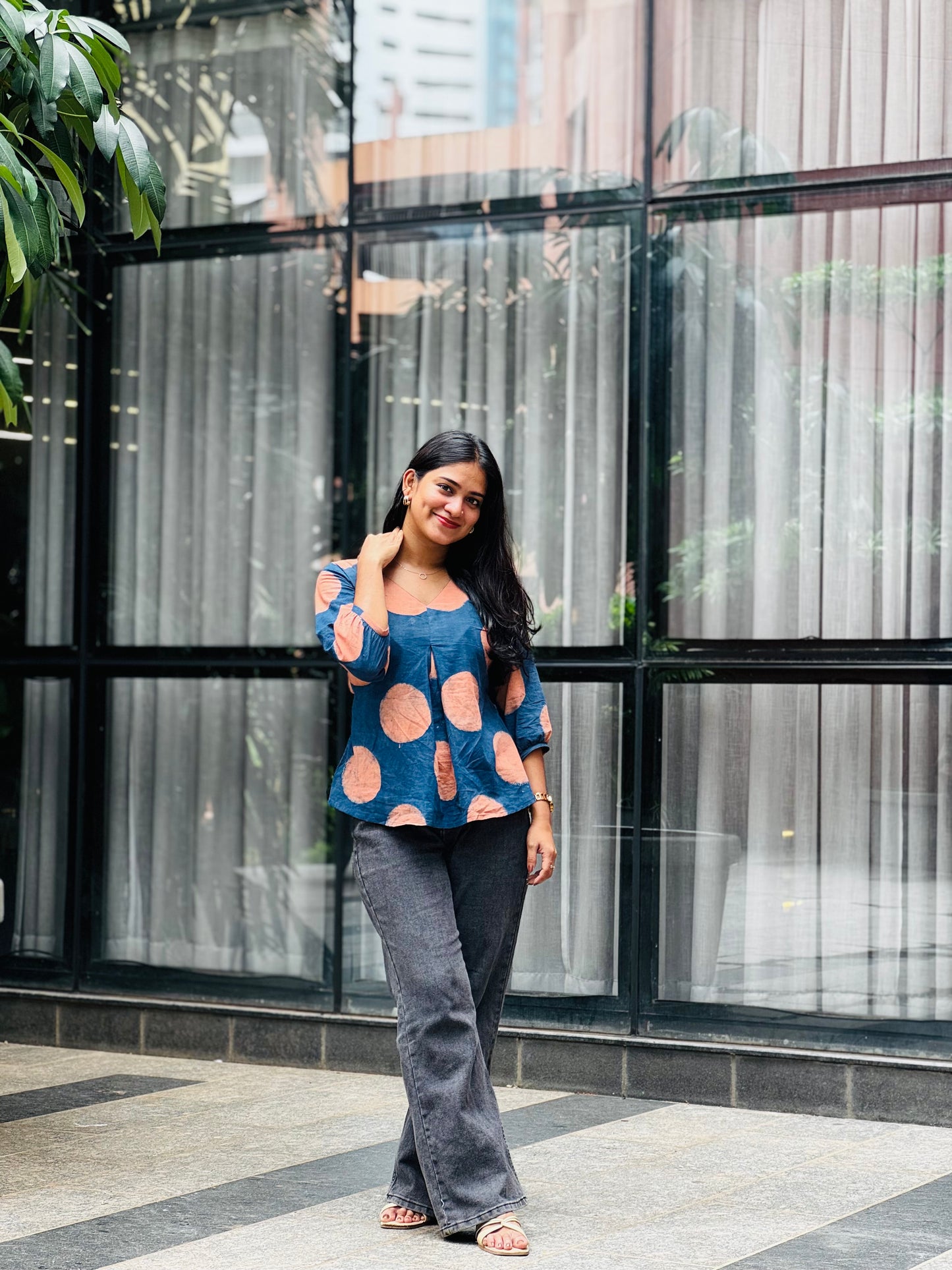 Helena - Indigo Natural Dyed Handblock Printed Short Kurta