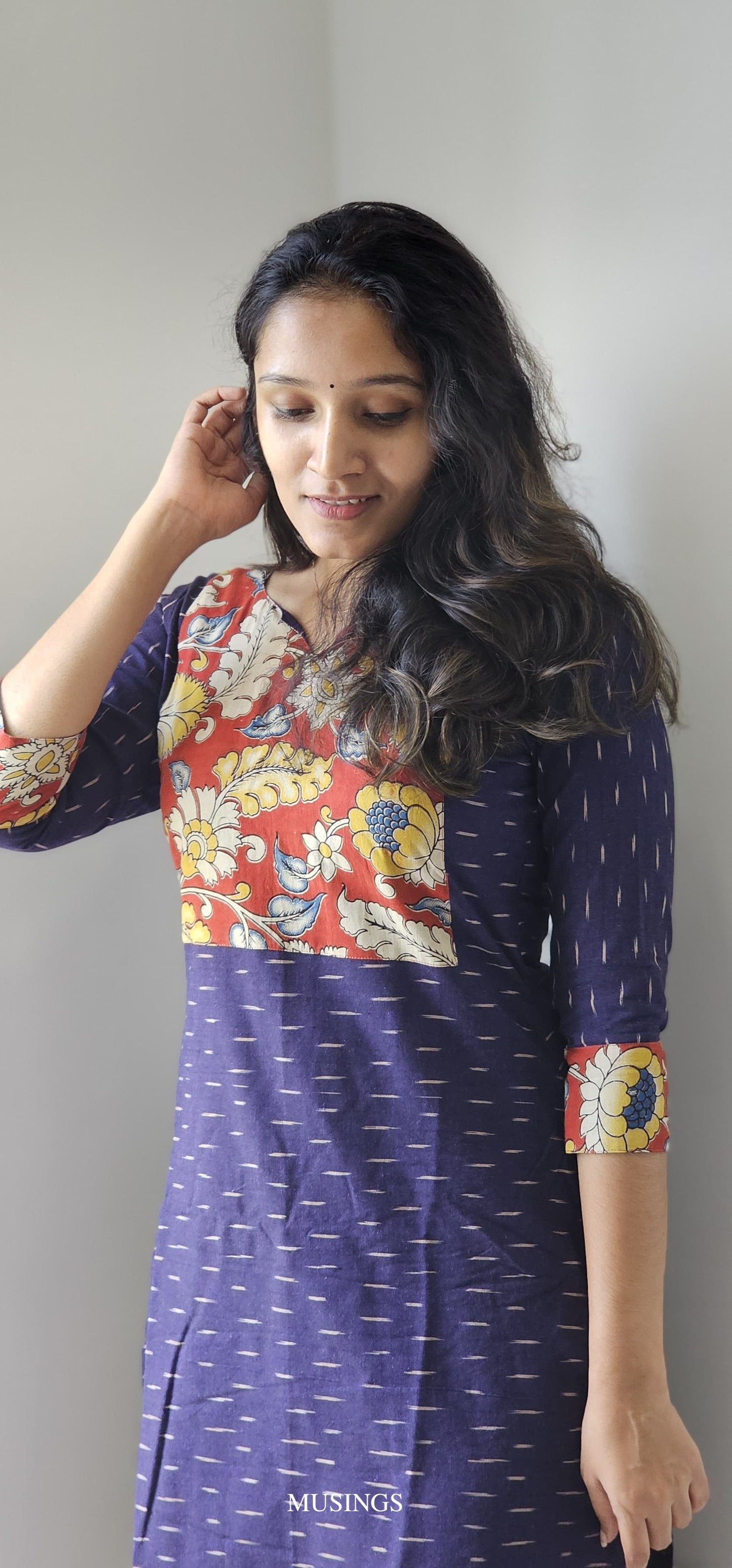 Sathya - Ikkat x Kalamkari Patchwork Kurta