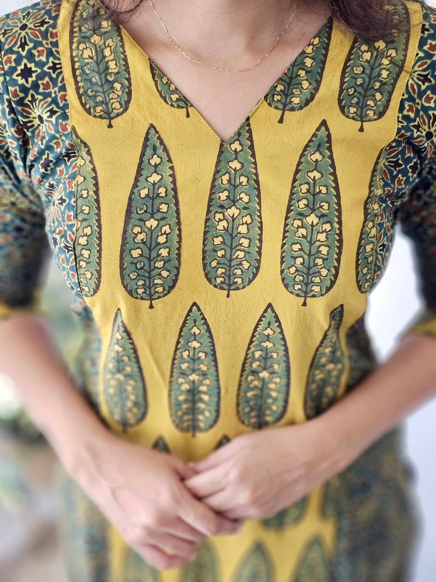 Ameira - Ajrakh Hand-block Printed Patchwork Kurta