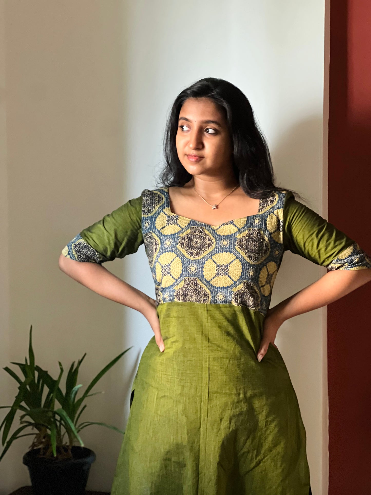 Anika - Mangalgiri x Ajrakh Kantha Fusion Kurta