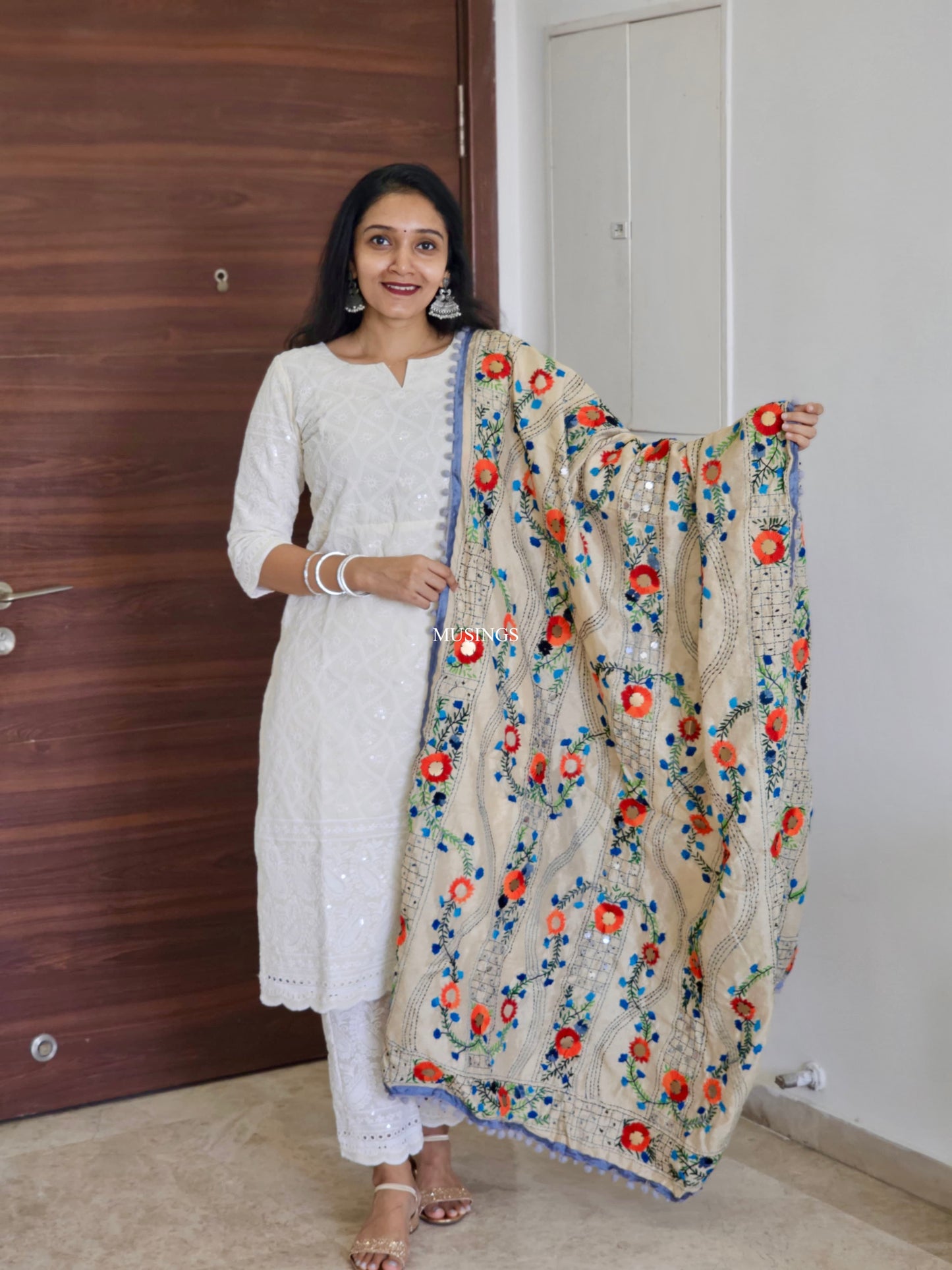Chanderi Silk Phulkari Dupatta