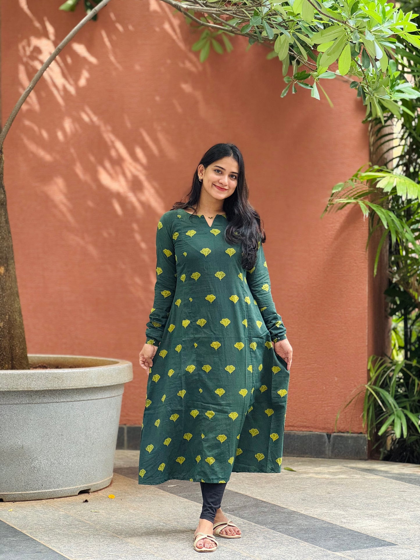 Indrani - Ajrakh Natural Dyed Handblock Printed A-Line Kurta