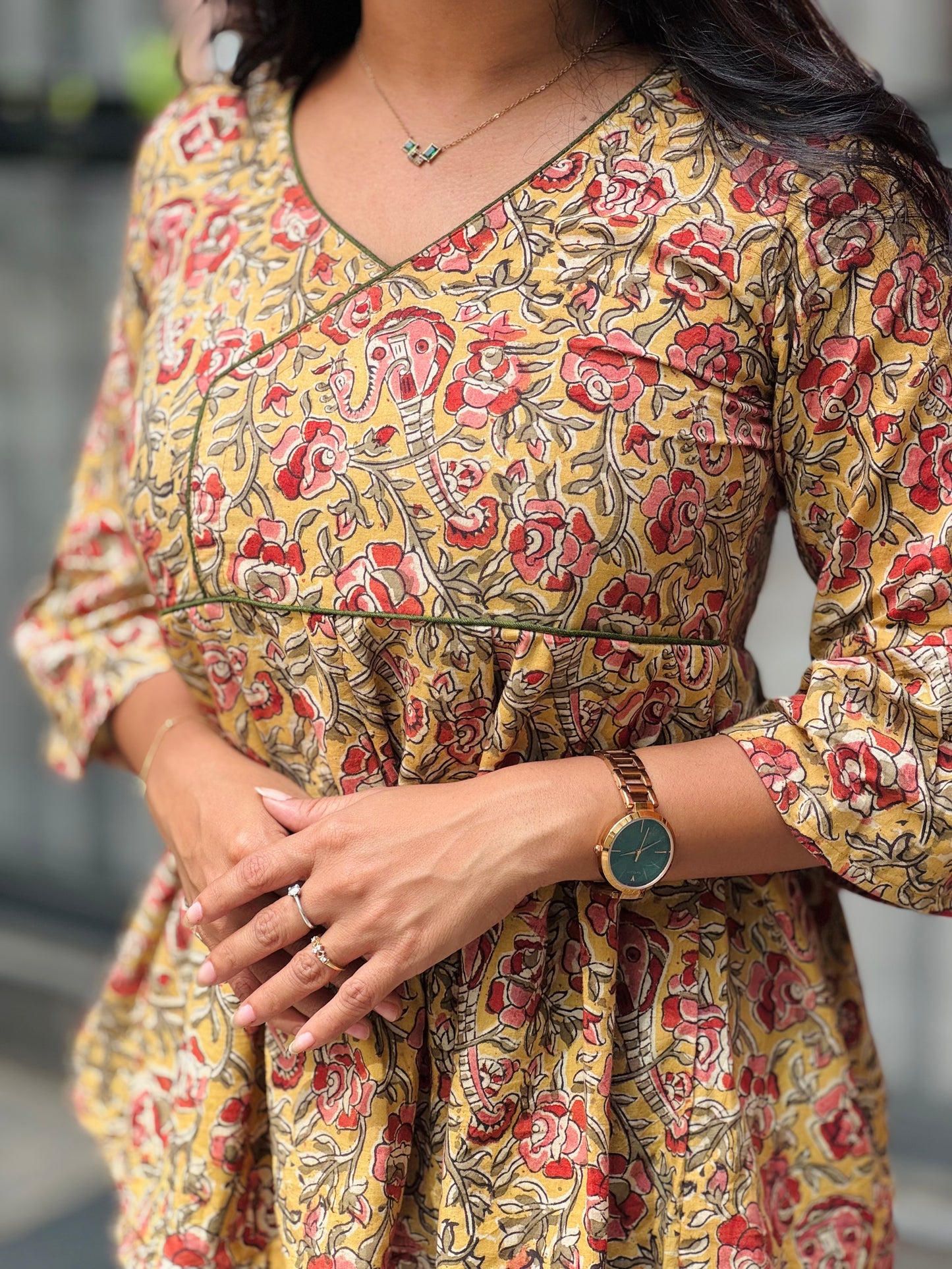 Amrutha - Natural Dyed Kalamkari Handblock Printed Short Kurta