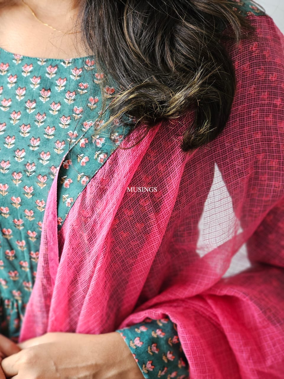 Ameira - Sanganeri Block Print Anarkali Kurta with Kota Dupatta