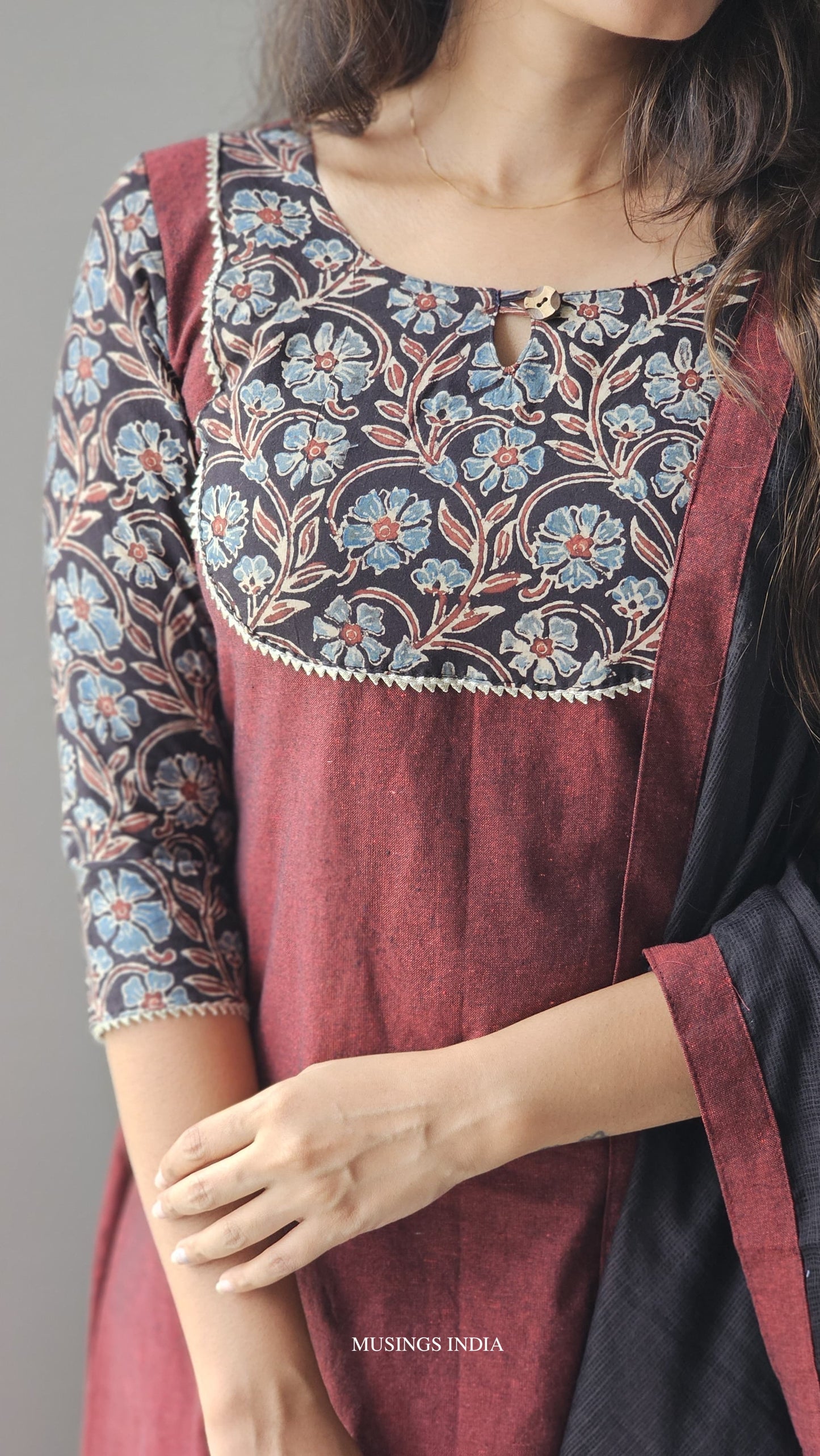 Roshni - Ajrakh x Handloom A-line Kurta Dupatta Set
