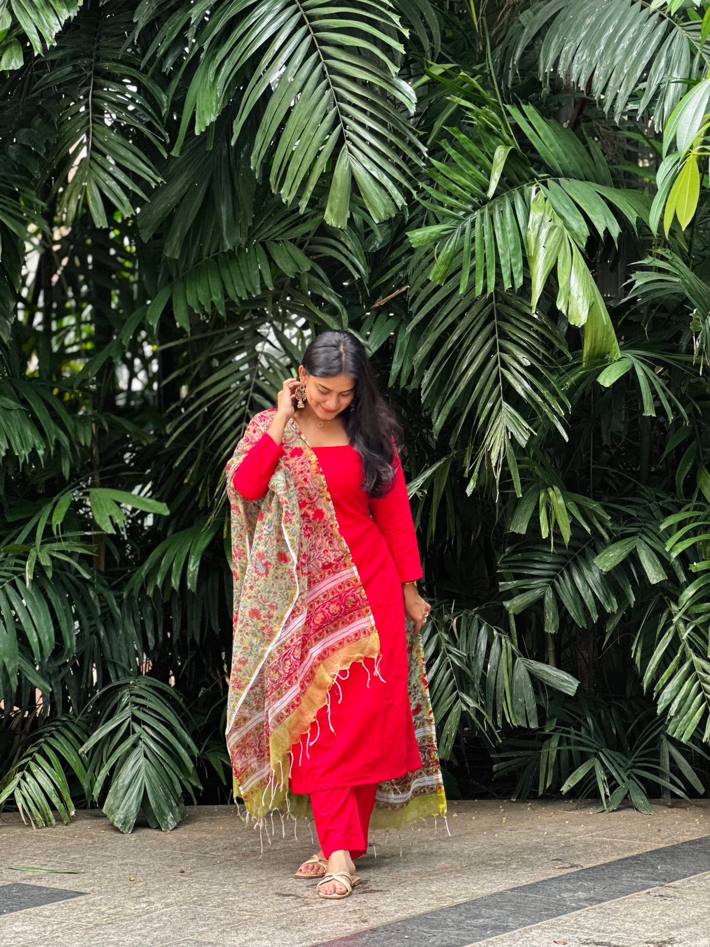 Gulmohar - Slub Cotton Kurta and Sanganeri Handblock Printed Dupatta Set