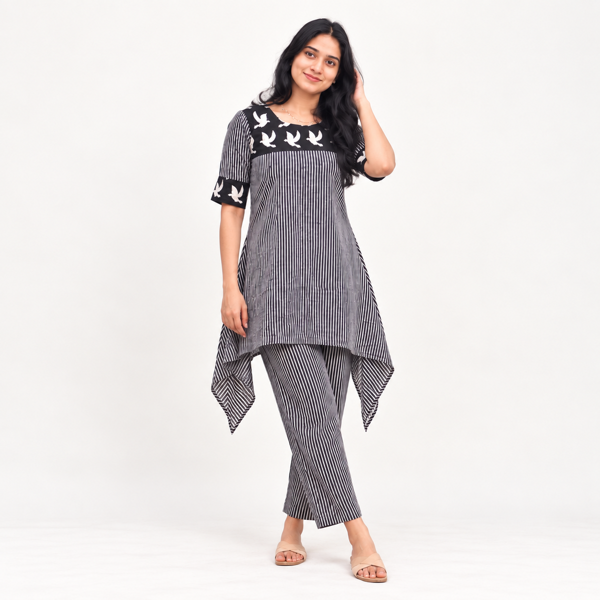 Niya - Ajrakh Striped Parallel Pants