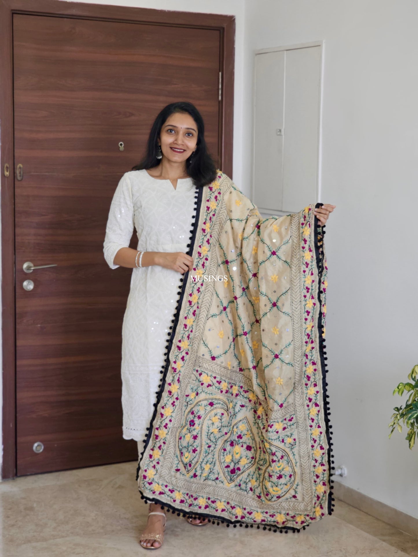 Chanderi Silk Phulkari Dupatta