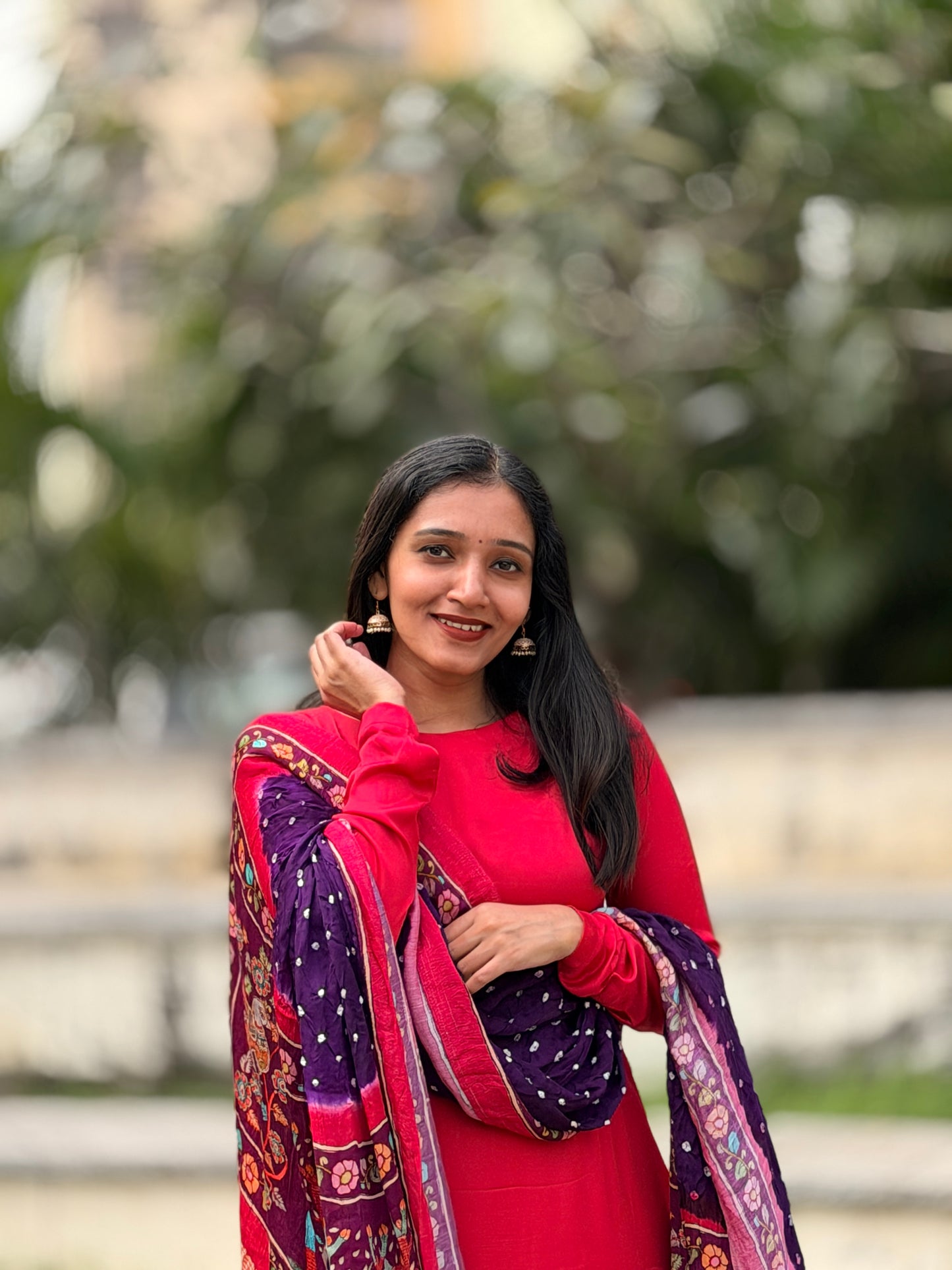 Avantika - Purple Bandhini x Kalamkari Lagda Patti Modal Silk Dupatta