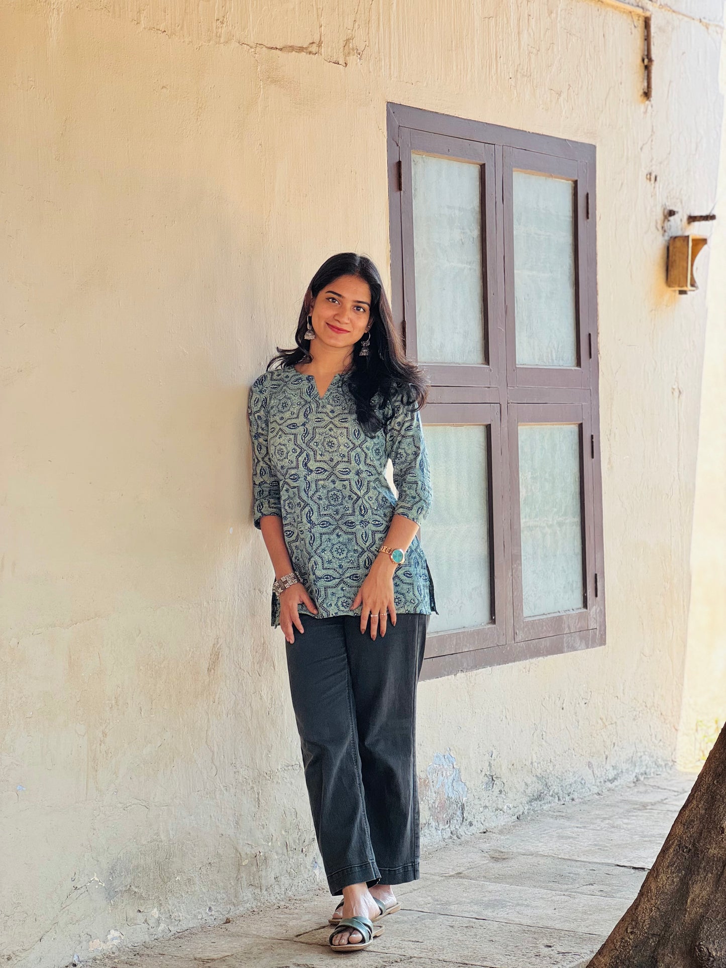 Soma - Teal Barmer Ajrakh Short Kurta