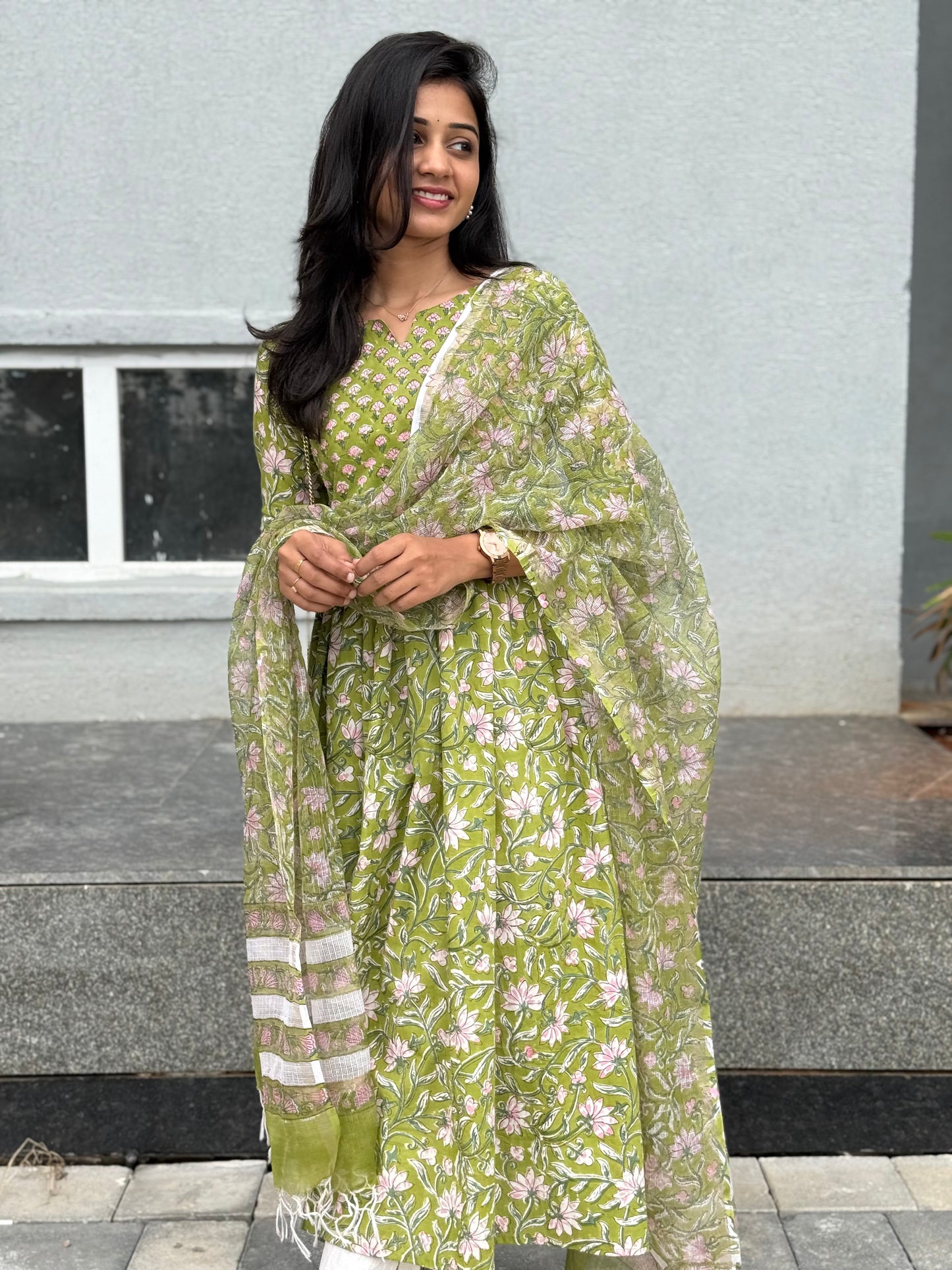 Chaaru - Sanganeri Handblock Printed Kurta with Kota Block Printed Dupatta