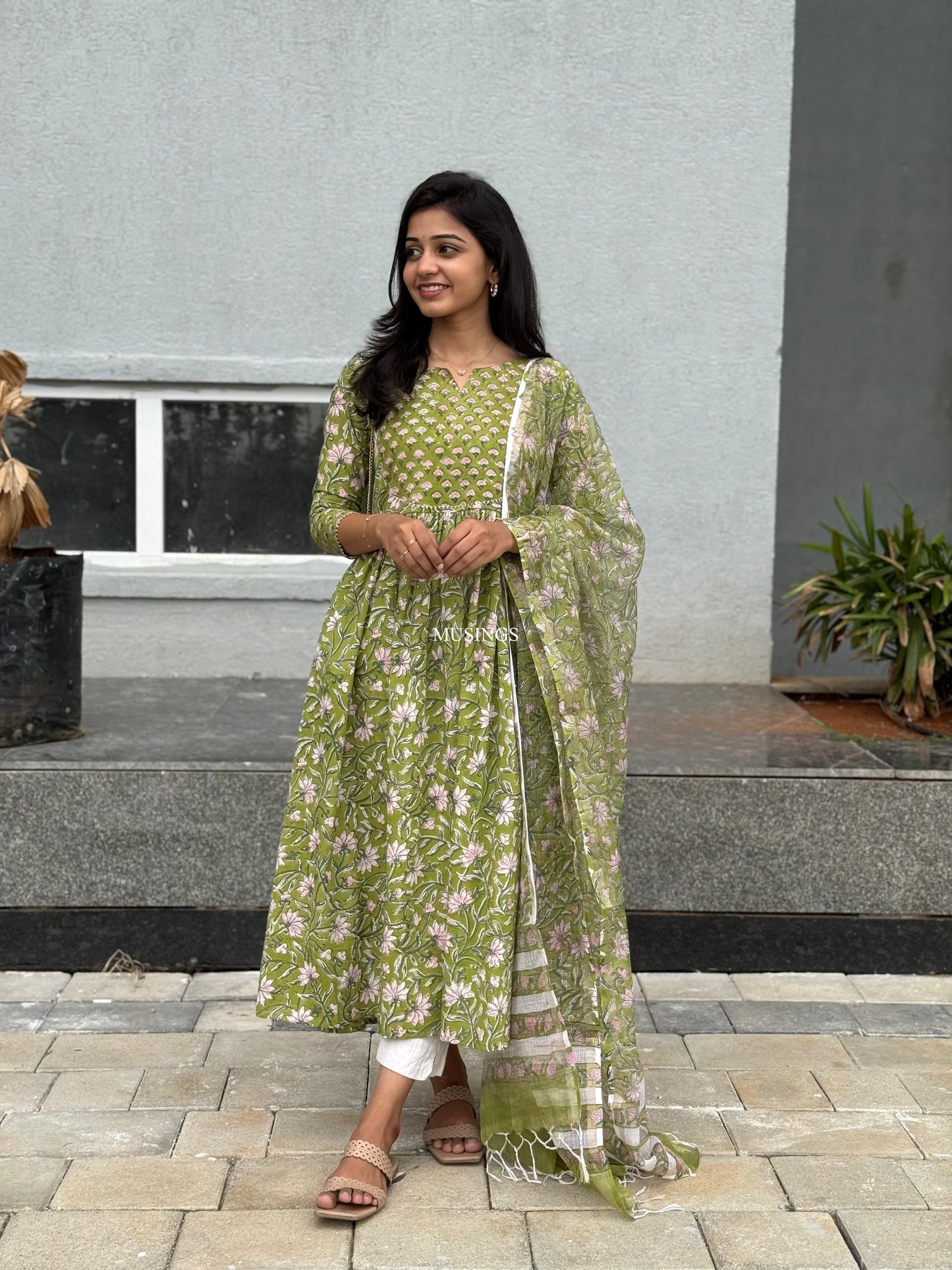 Chaaru - Sanganeri Handblock Printed Kurta with Kota Block Printed Dupatta