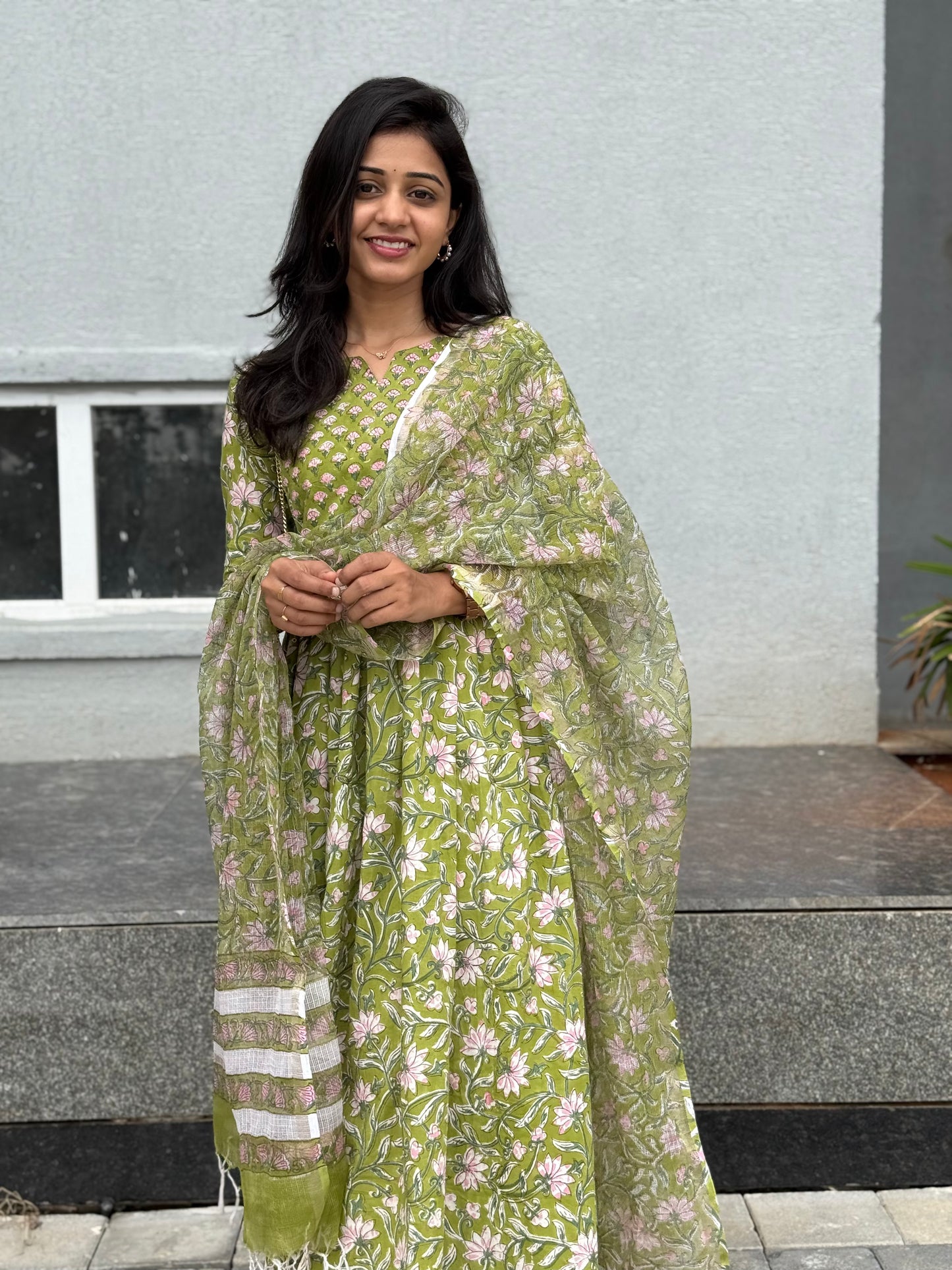 Chaaru - Sanganeri Handblock Printed Kurta with Kota Block Printed Dupatta