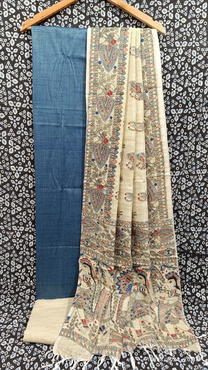 Meenal - Cotton Dupion Silk Madhubani Set