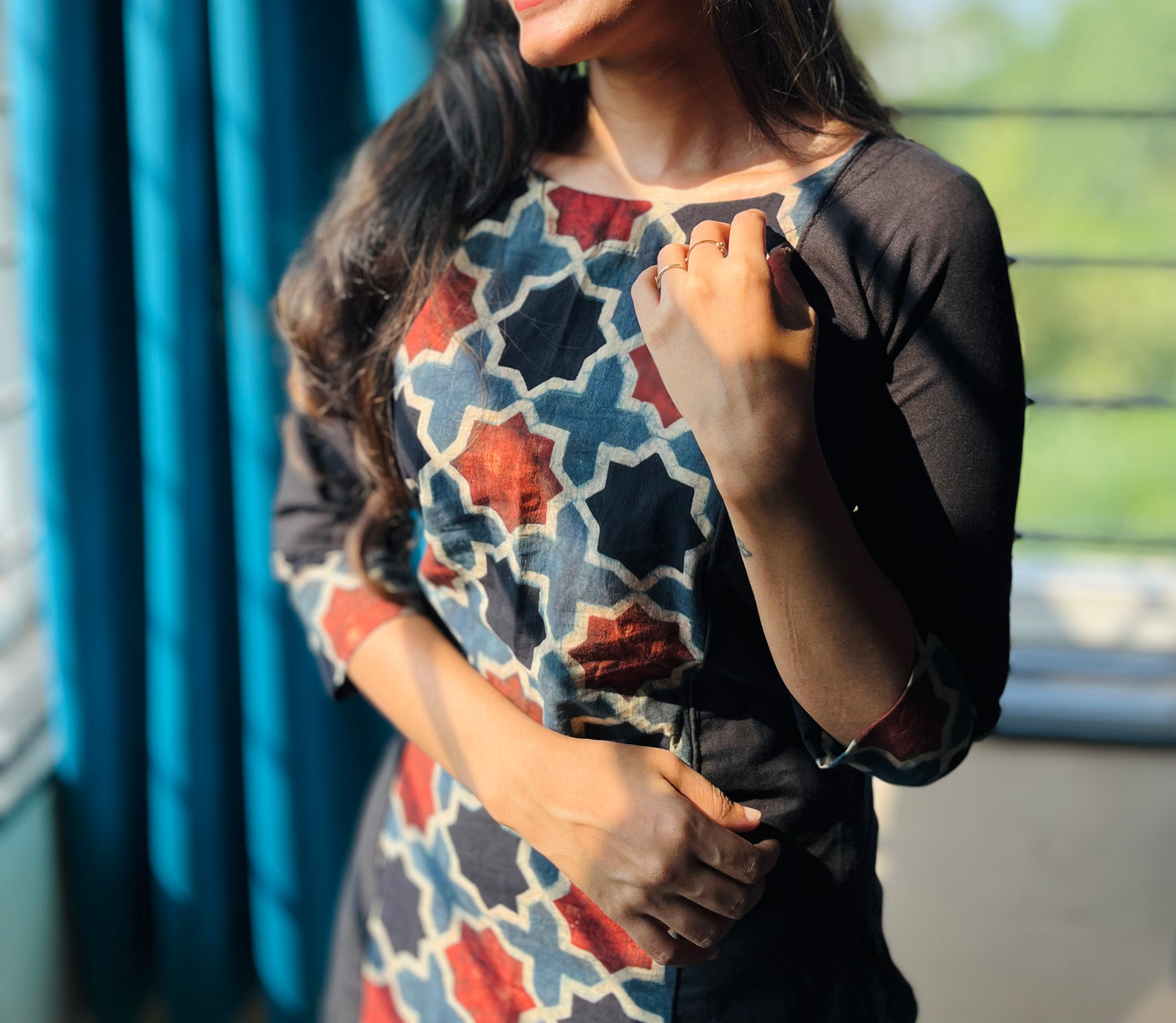 Zara - Ajrakh Handblock Printed Fusion Kurta (Express)