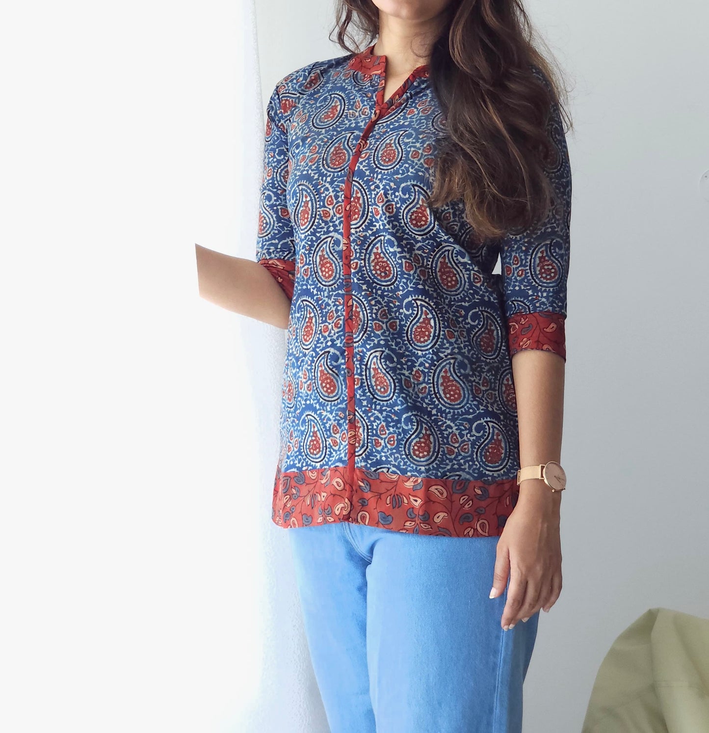 Isha - Ajrakh Handblock Printed Short kurta