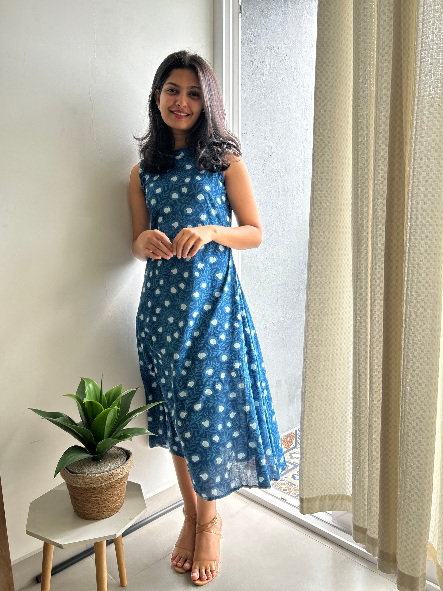 Indigo Charm - Handblock Printed A line Dress