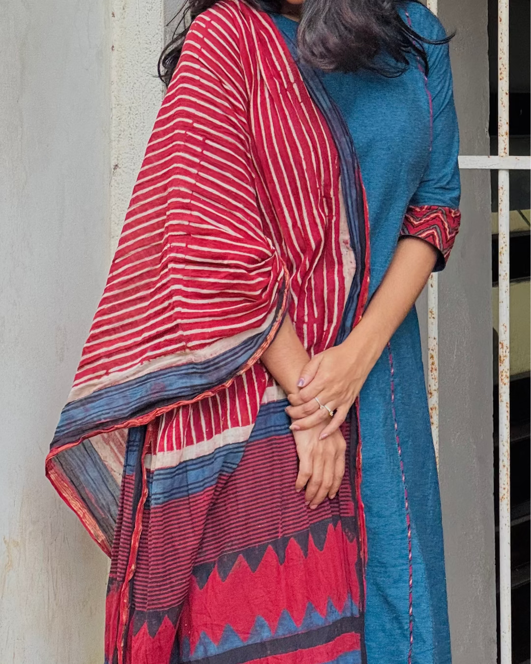 Vaanam - Handloom X Ajrakh Fusion A-line Kurta & Dupatta Set