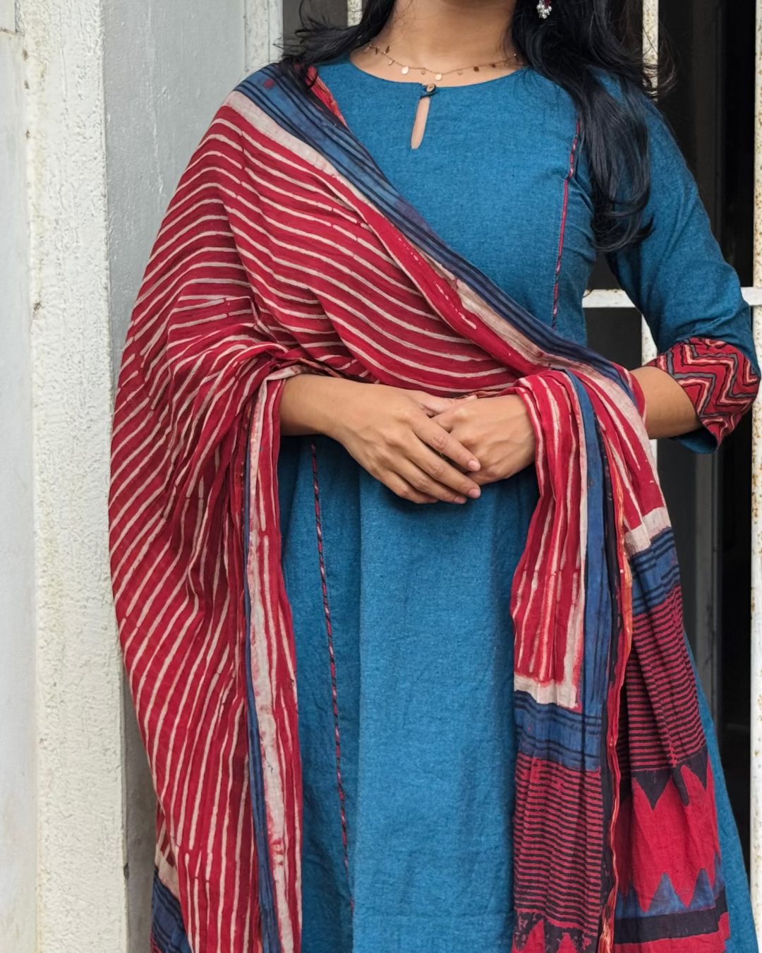Vaanam - Handloom X Ajrakh Fusion A-line Kurta & Dupatta Set