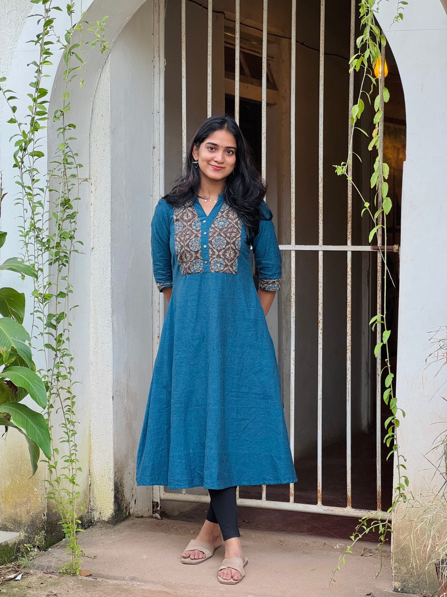 Navya - Handloom Cotton x Ajrakh Fusion A line Kurta