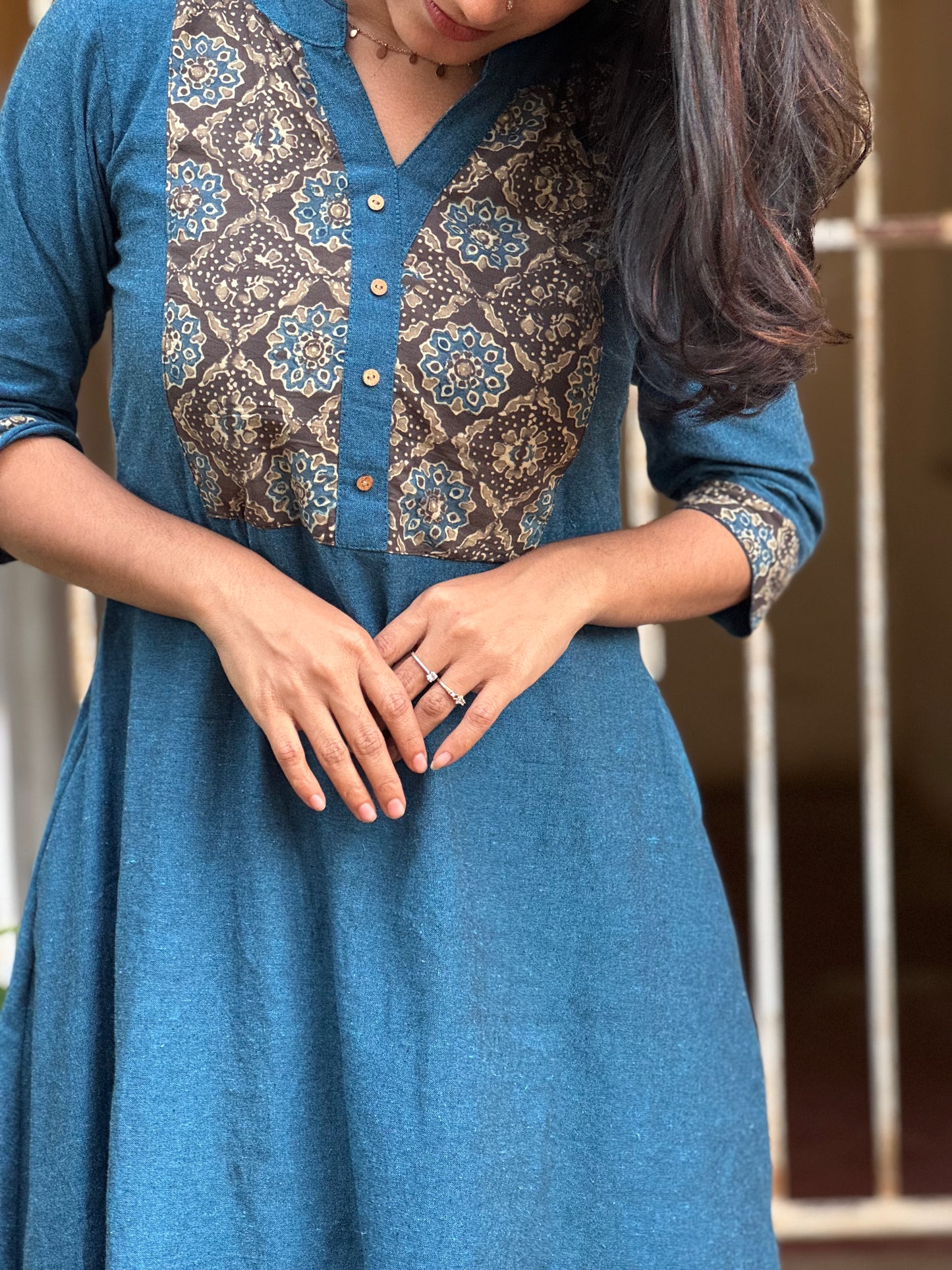 Navya - Handloom Cotton x Ajrakh Fusion A line Kurta