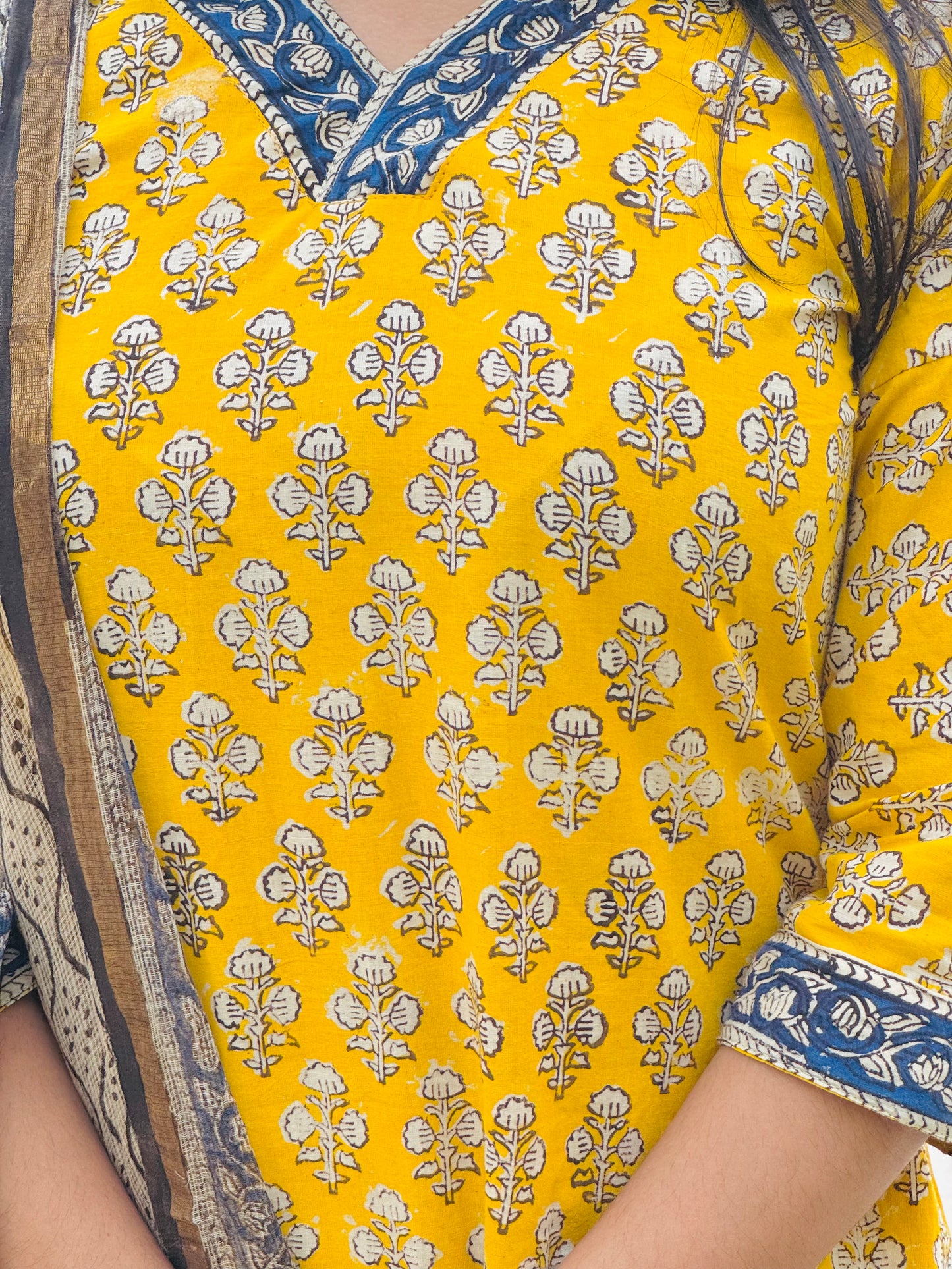 Tanira - Sanganeri Handblock Printed Kurta Set with Kota Dupata