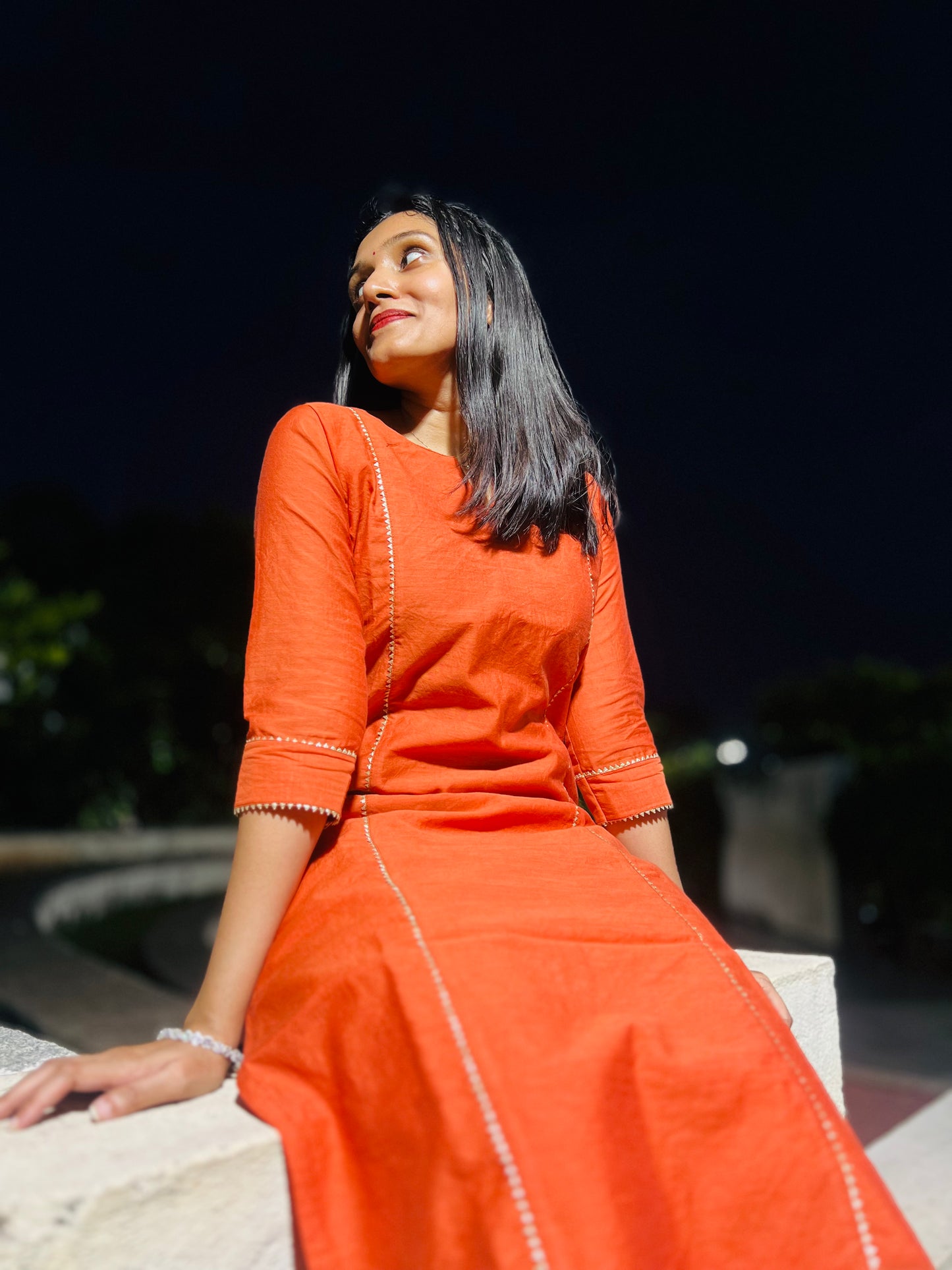 Vibha - Rust Orange Chanderi Silk Coord Set