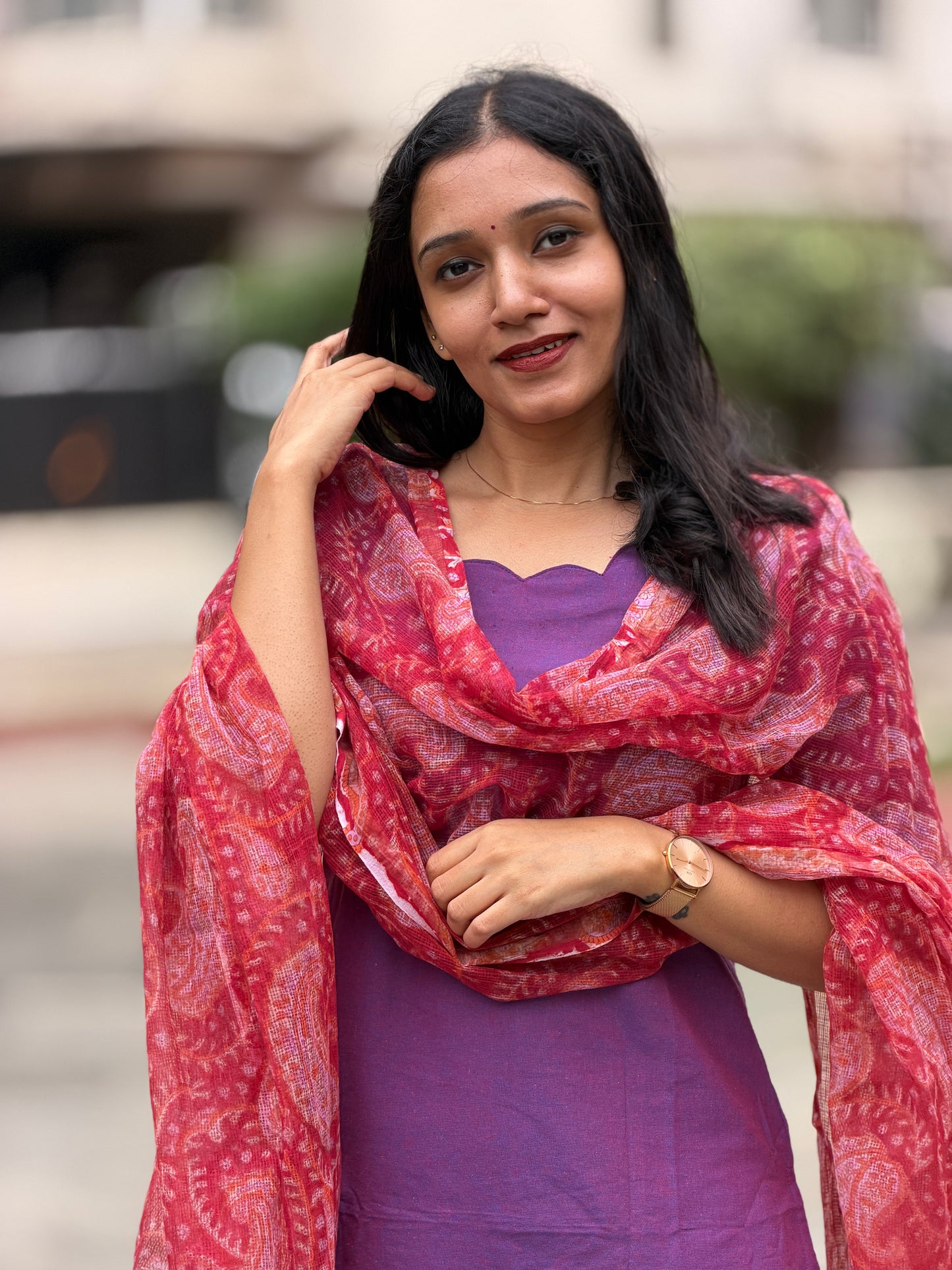 Magizhmathi - Handloom Kurta & Kota Block-Print Dupatta Set