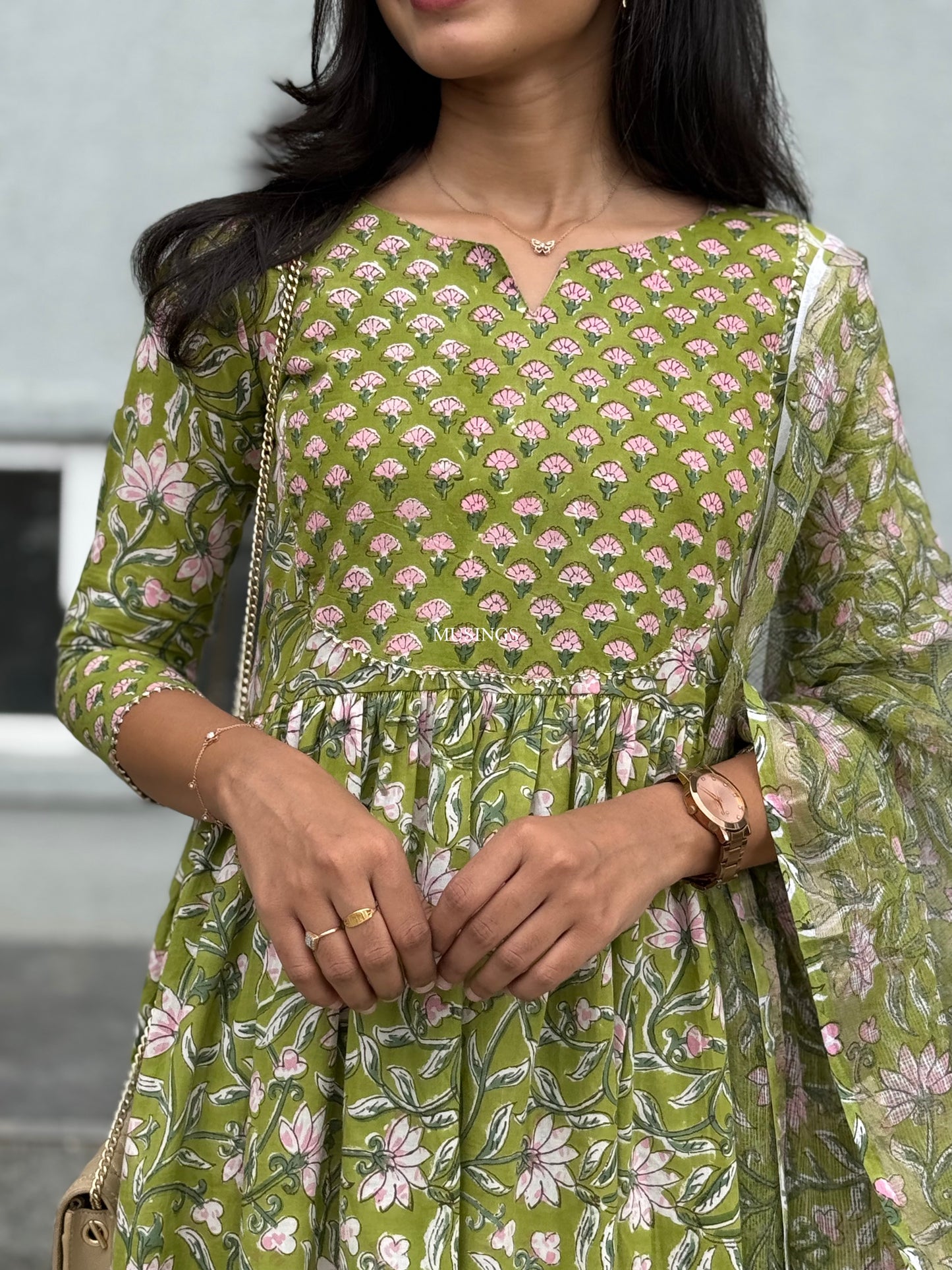 Chaaru - Sanganeri Handblock Printed Kurta with Kota Block Printed Dupatta