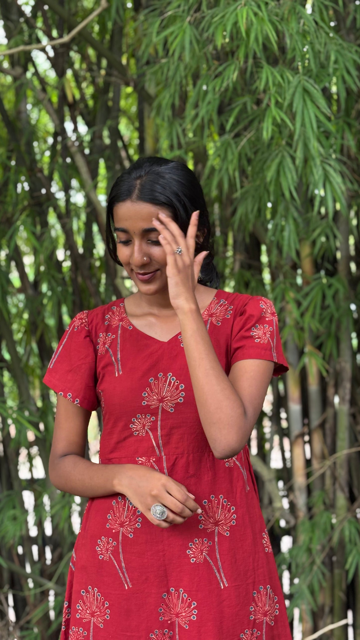 Red Bloom - Ajrakh Handblock Printed Dress
