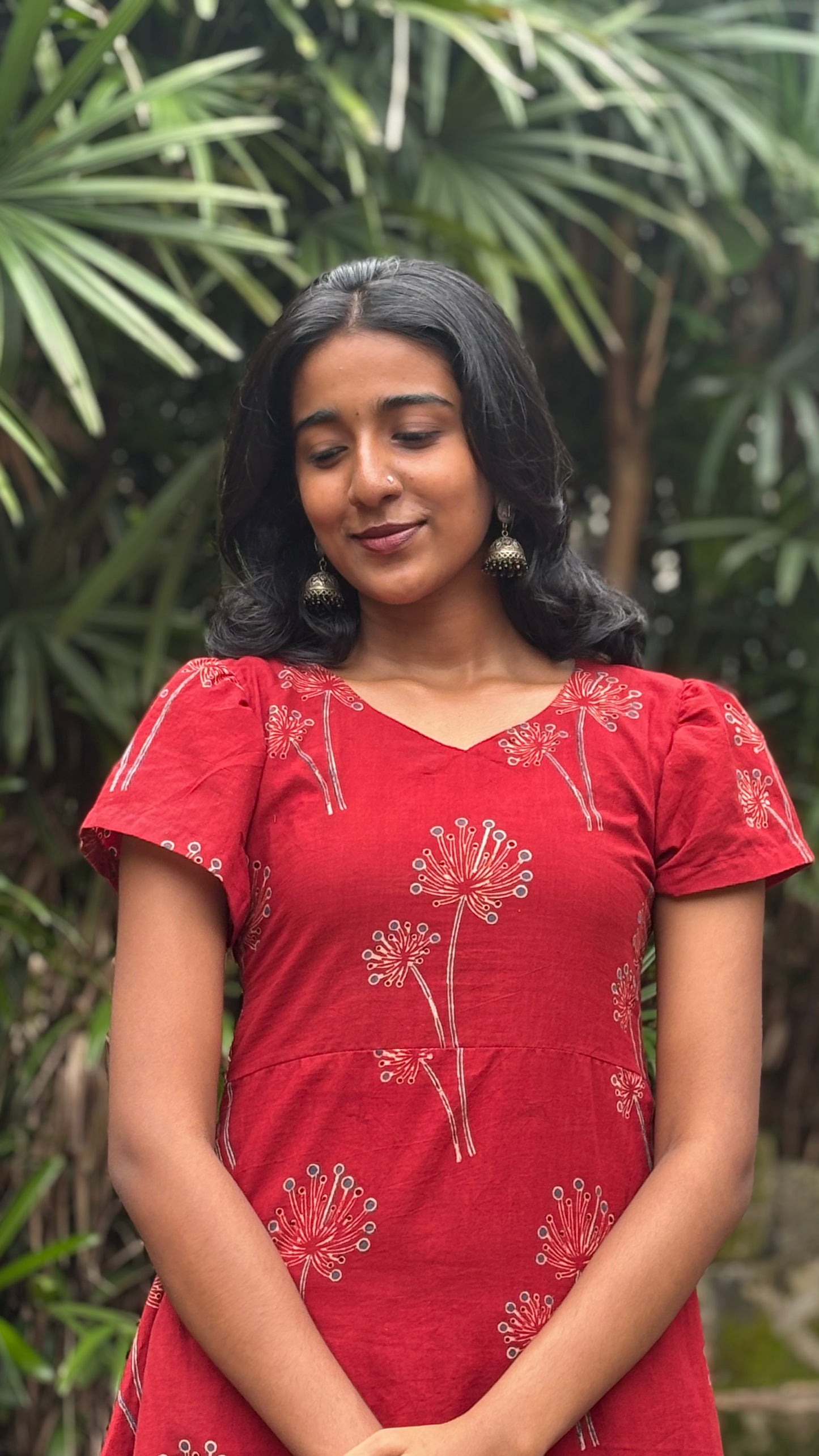 Red Bloom - Ajrakh Handblock Printed Dress