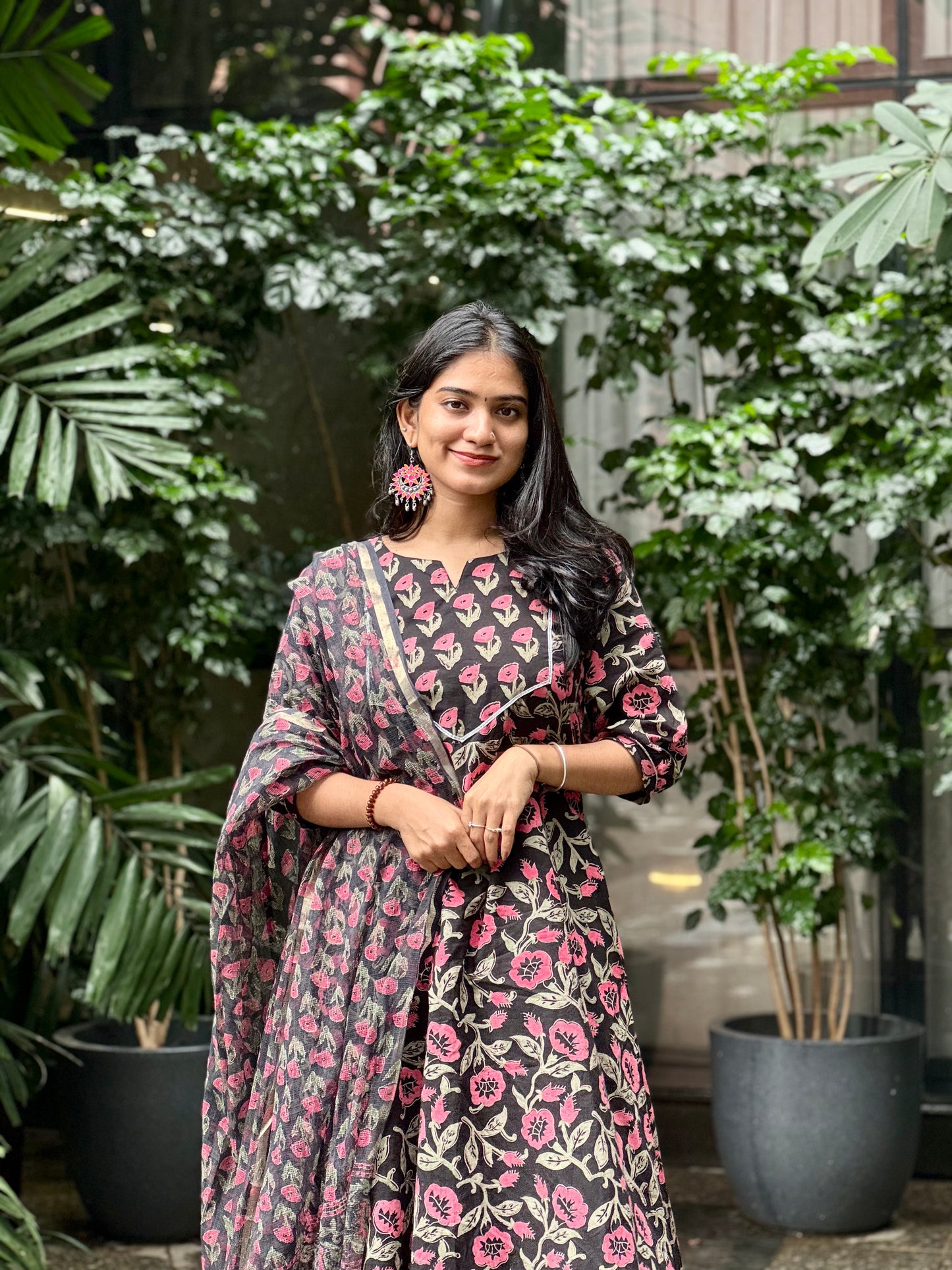 Midnight Dreams - Sanganeri Handblock Printed Kurta and Dupatta Set