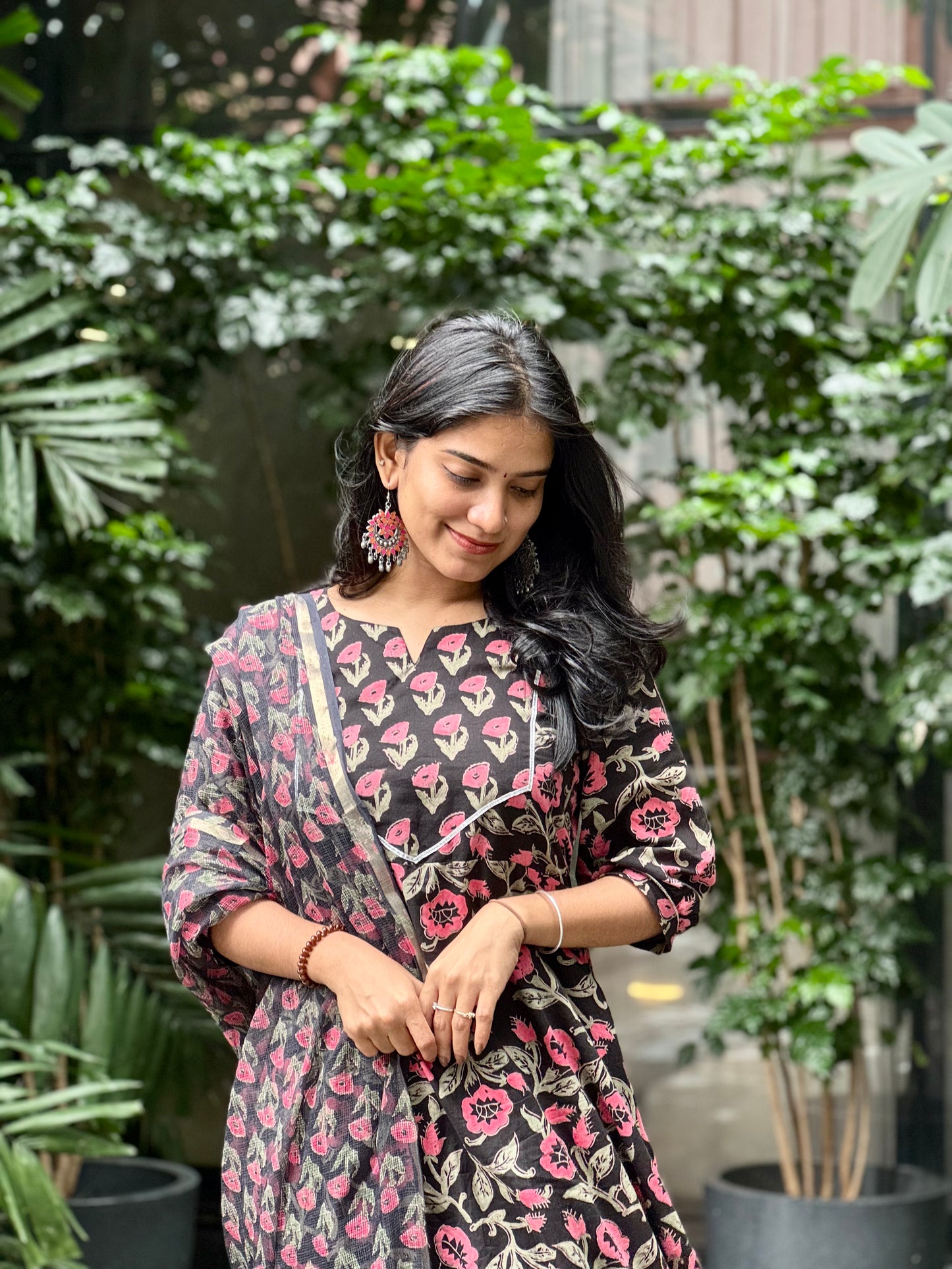 Midnight Dreams - Sanganeri Handblock Printed Kurta and Dupatta Set