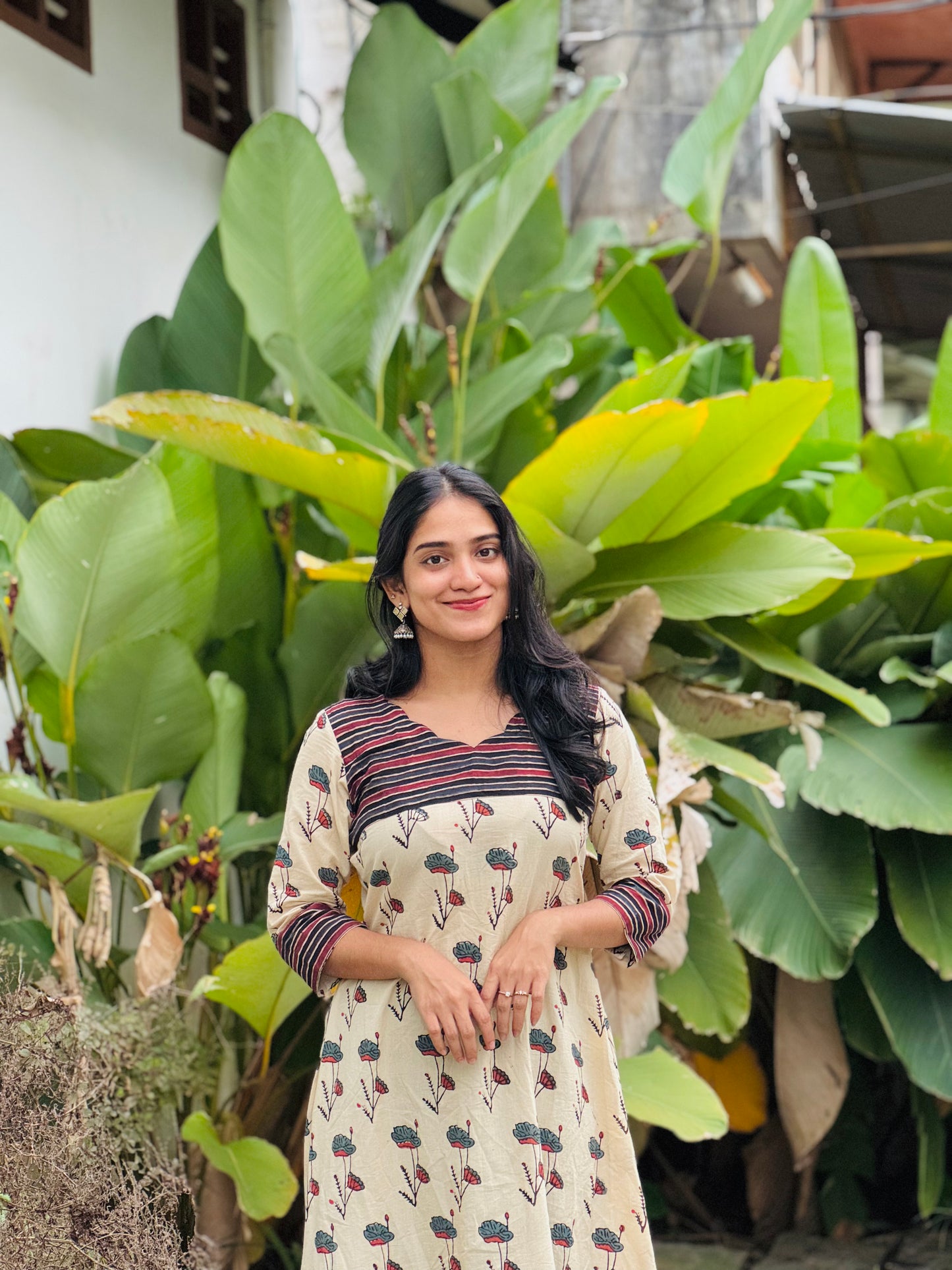 Hamsa - Ajrakh A-line Handblock Printed Fusion Kurta