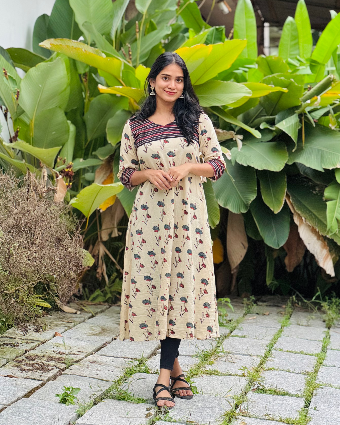 Hamsa - Ajrakh A-line Handblock Printed Fusion Kurta