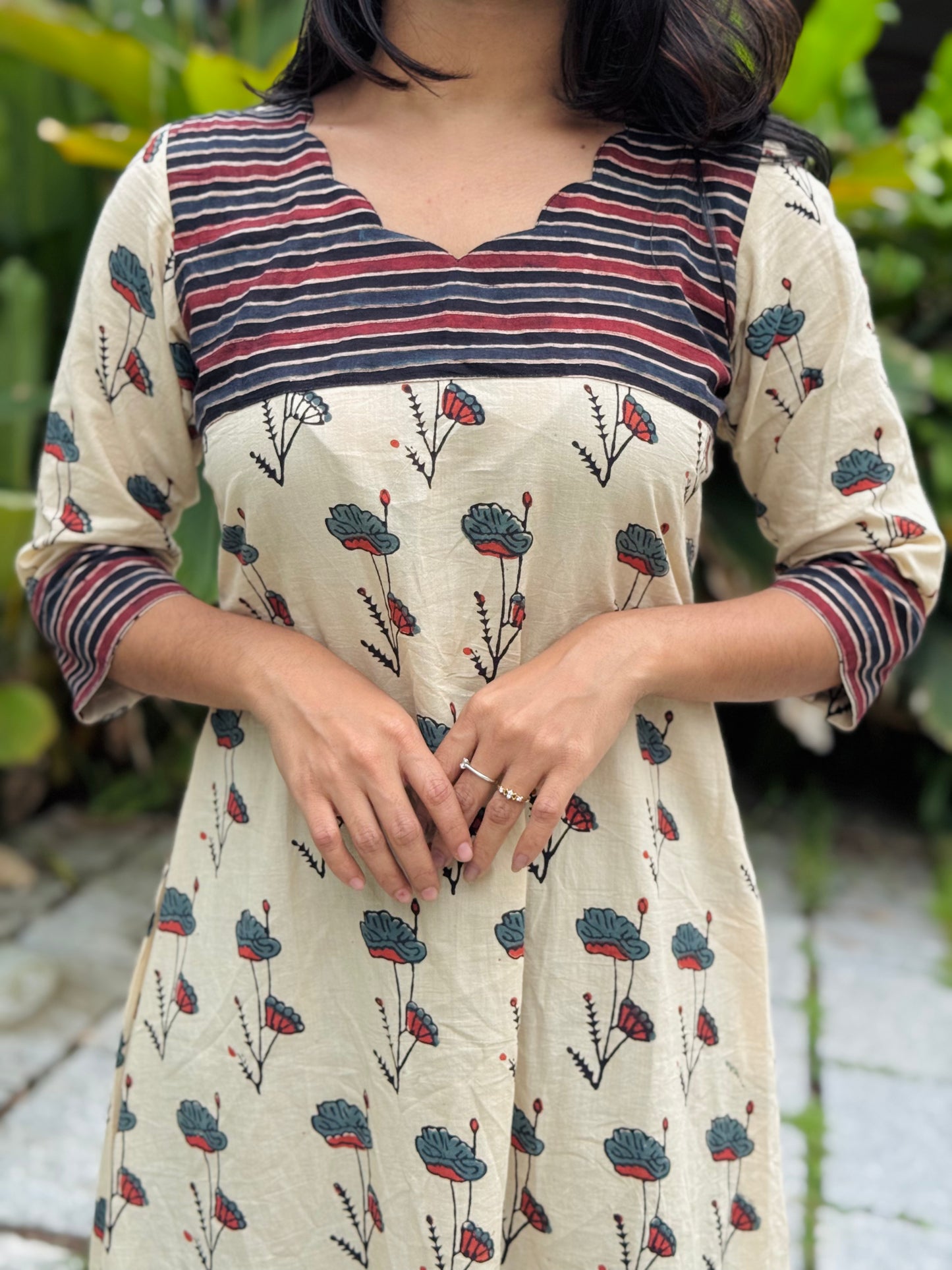 Hamsa - Ajrakh A-line Handblock Printed Fusion Kurta