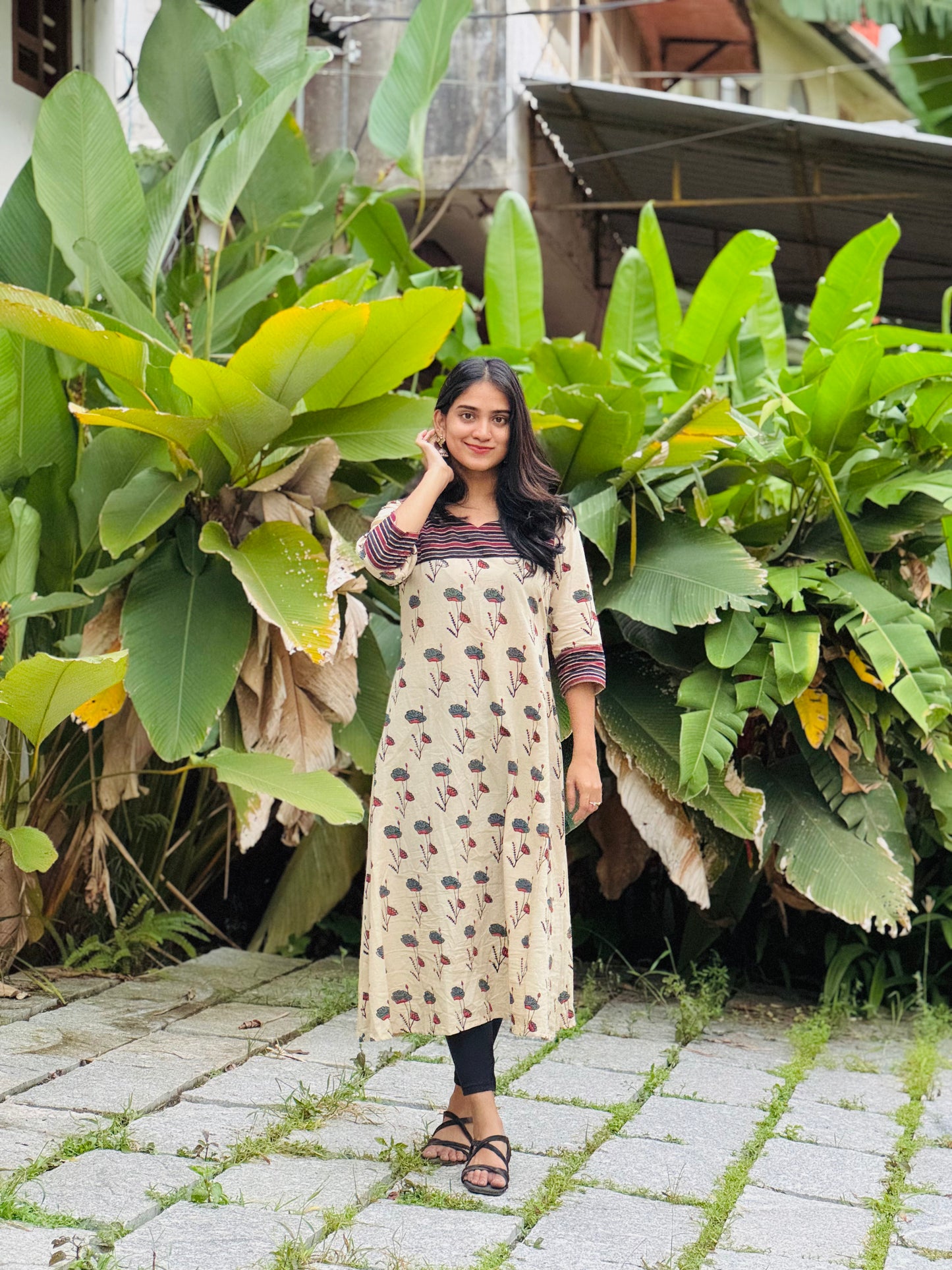 Hamsa - Ajrakh A-line Handblock Printed Fusion Kurta